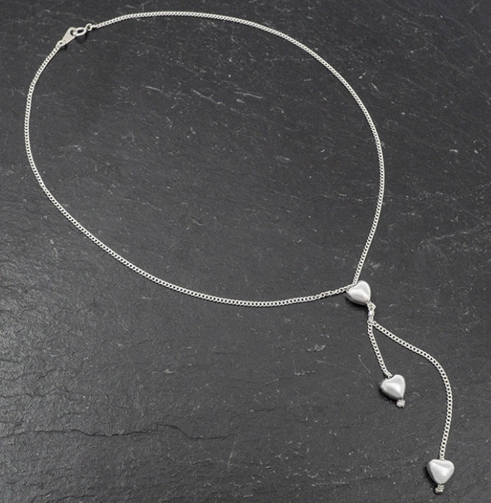 Puffed Hearts Lariat Sterling Silver Necklace