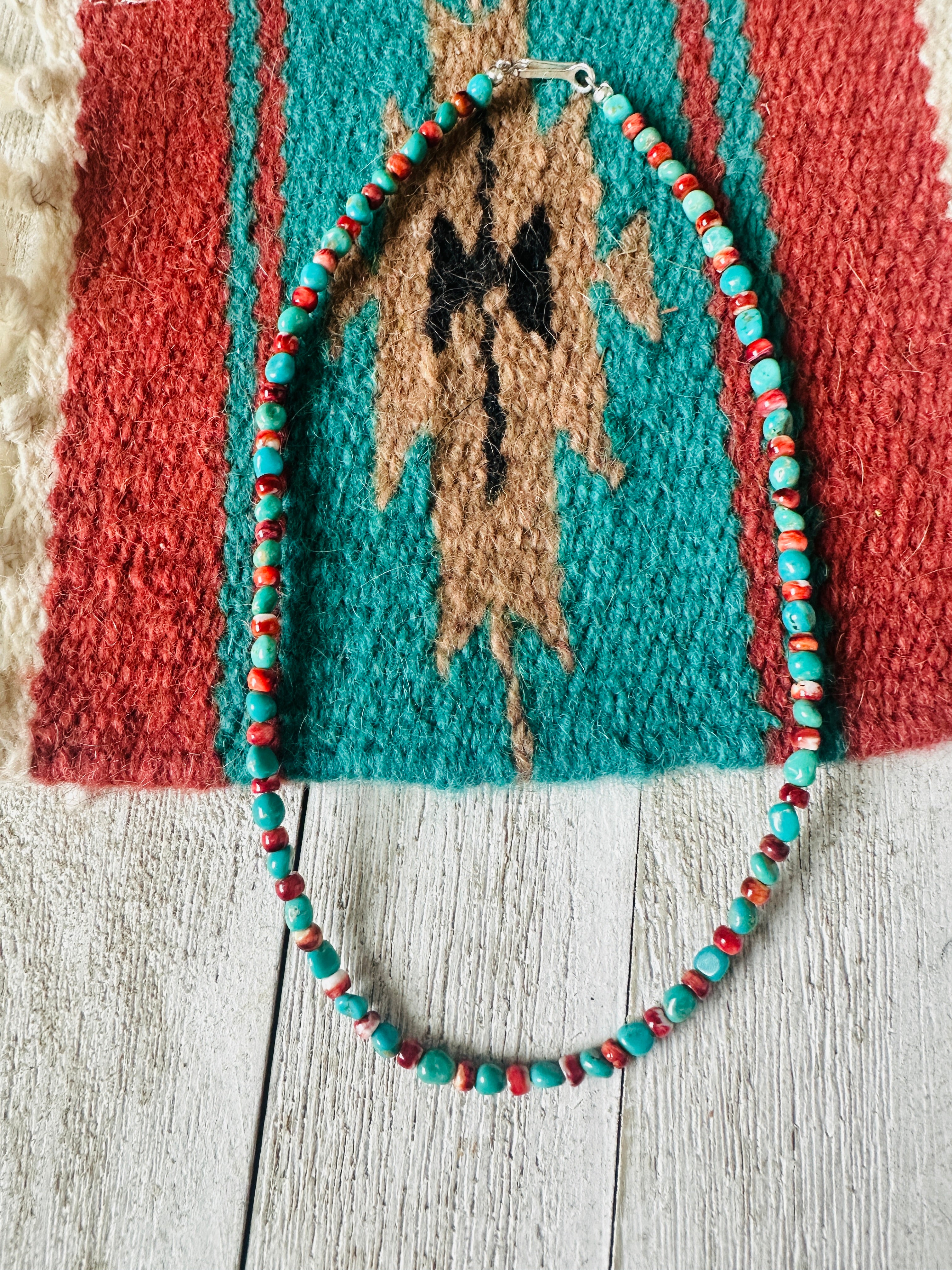 Navajo Turquoise, Spiny & Sterling Silver Beaded Necklace