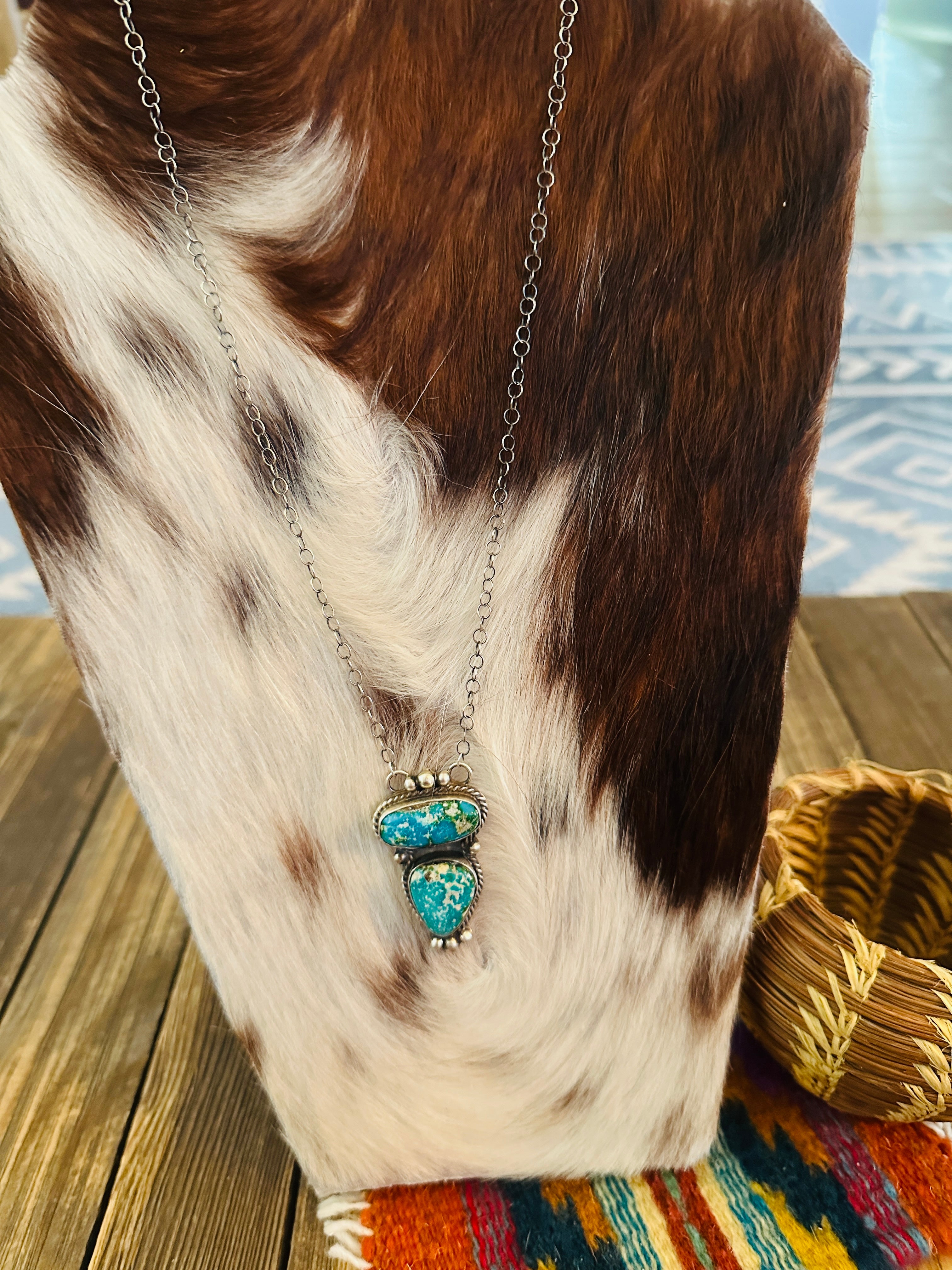 Handcrafted Sonoran Mountain Turquoise & Sterling Silver Necklace by Vicky Hicks