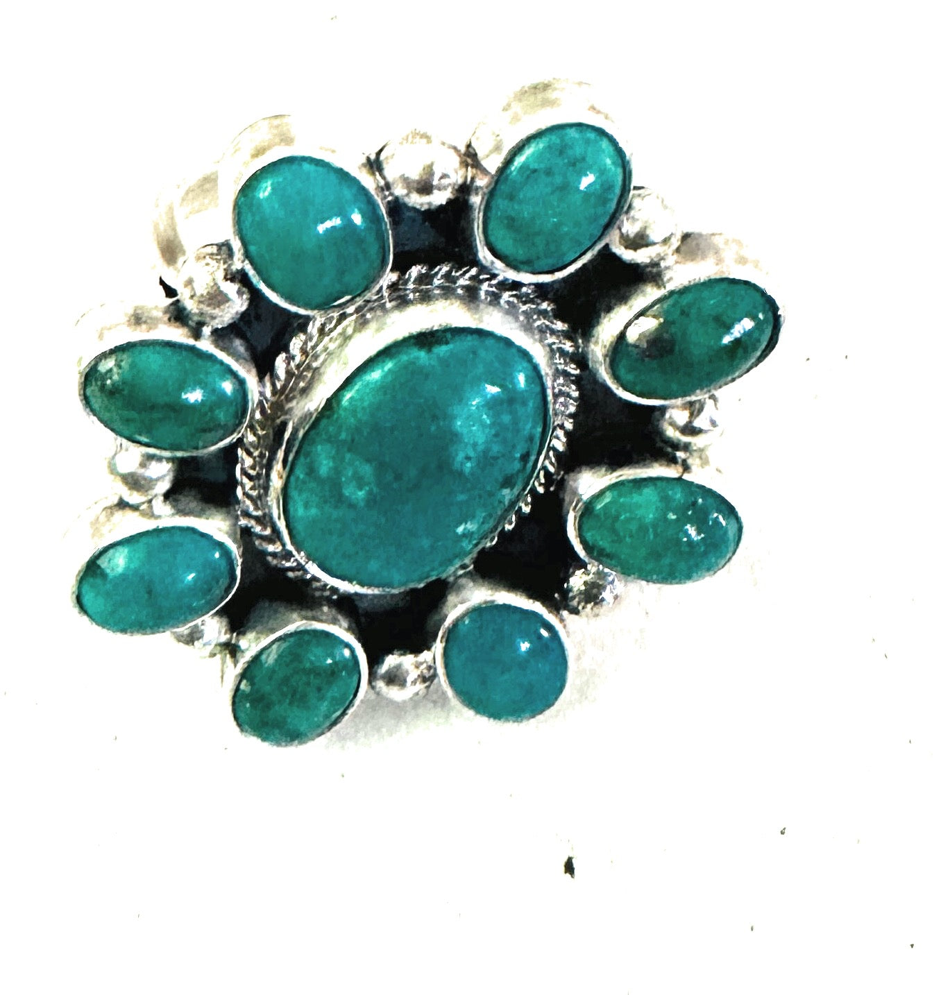 Navajo Sterling Silver & Turquoise Cluster Adjustable Ring