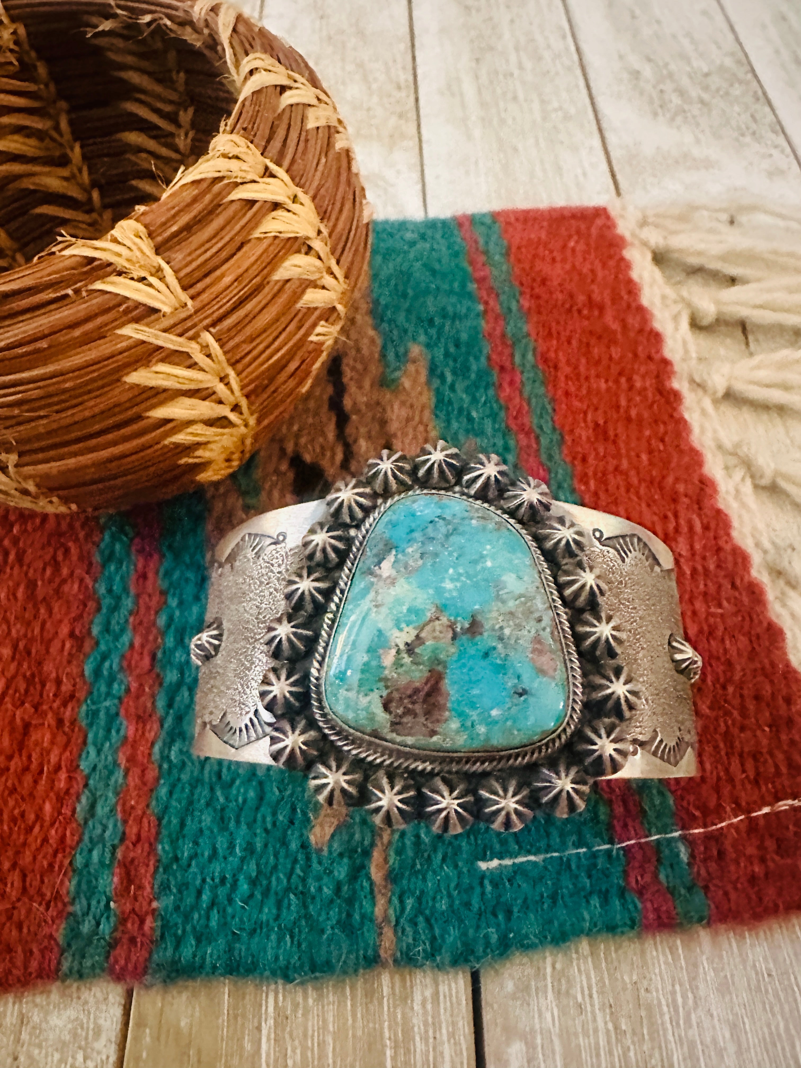 Handcrafted Sterling Silver & Bisbee Turquoise Cuff Bracelet
