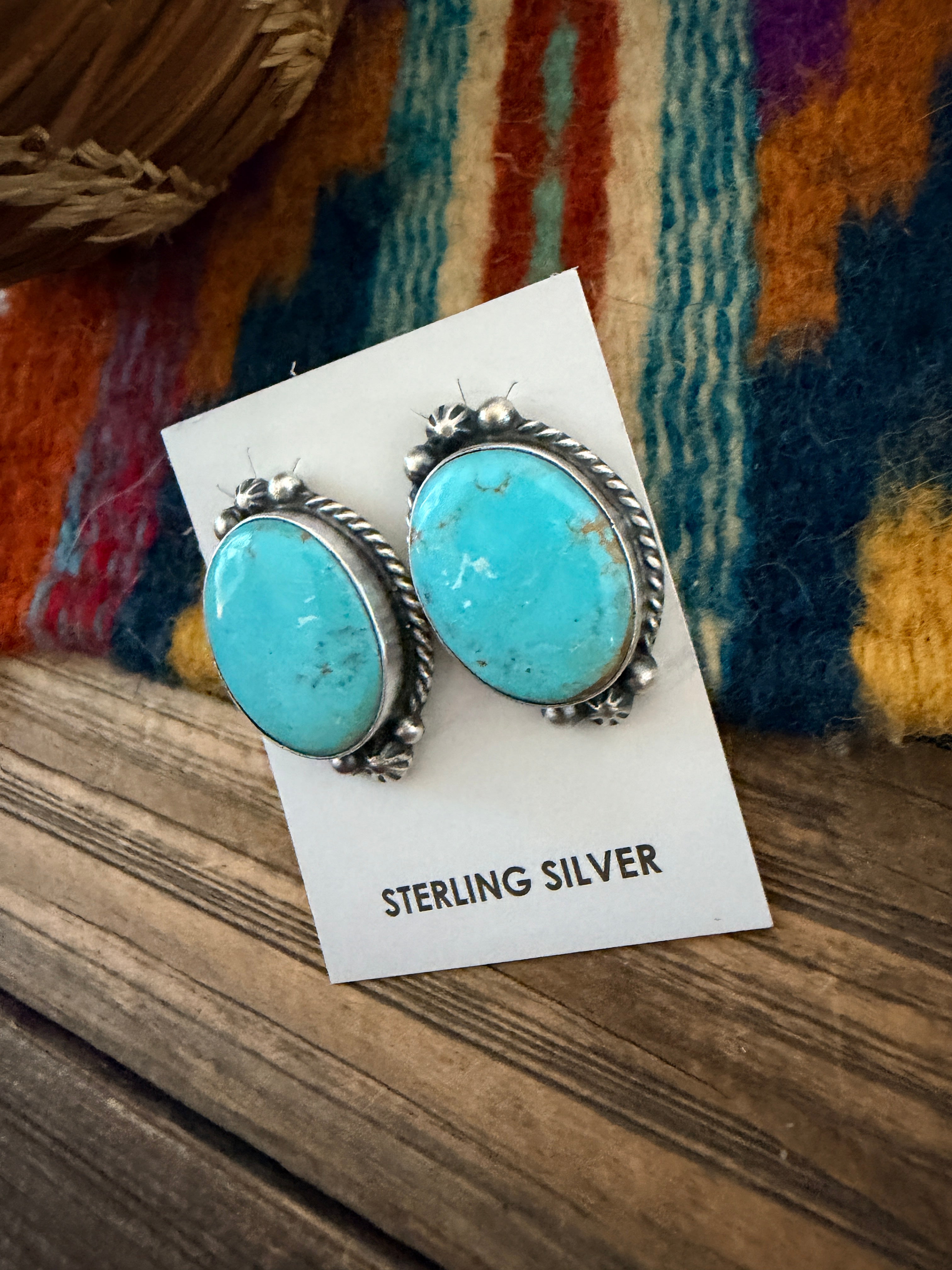 Handcrafted Turquoise & Sterling Silver Post Earrings