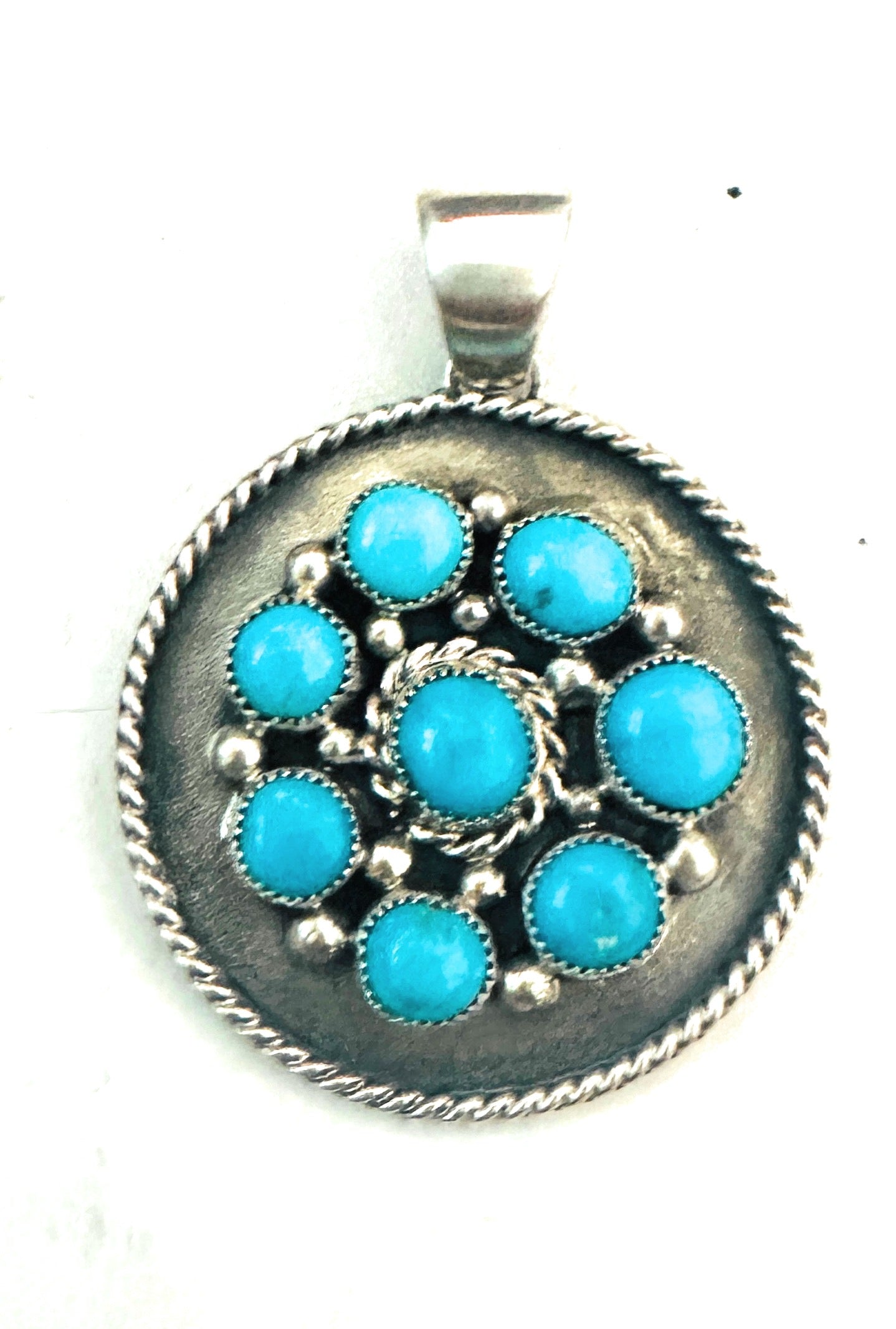 Navajo Sterling Silver & Sleeping Beauty Turquoise Cluster Pendant