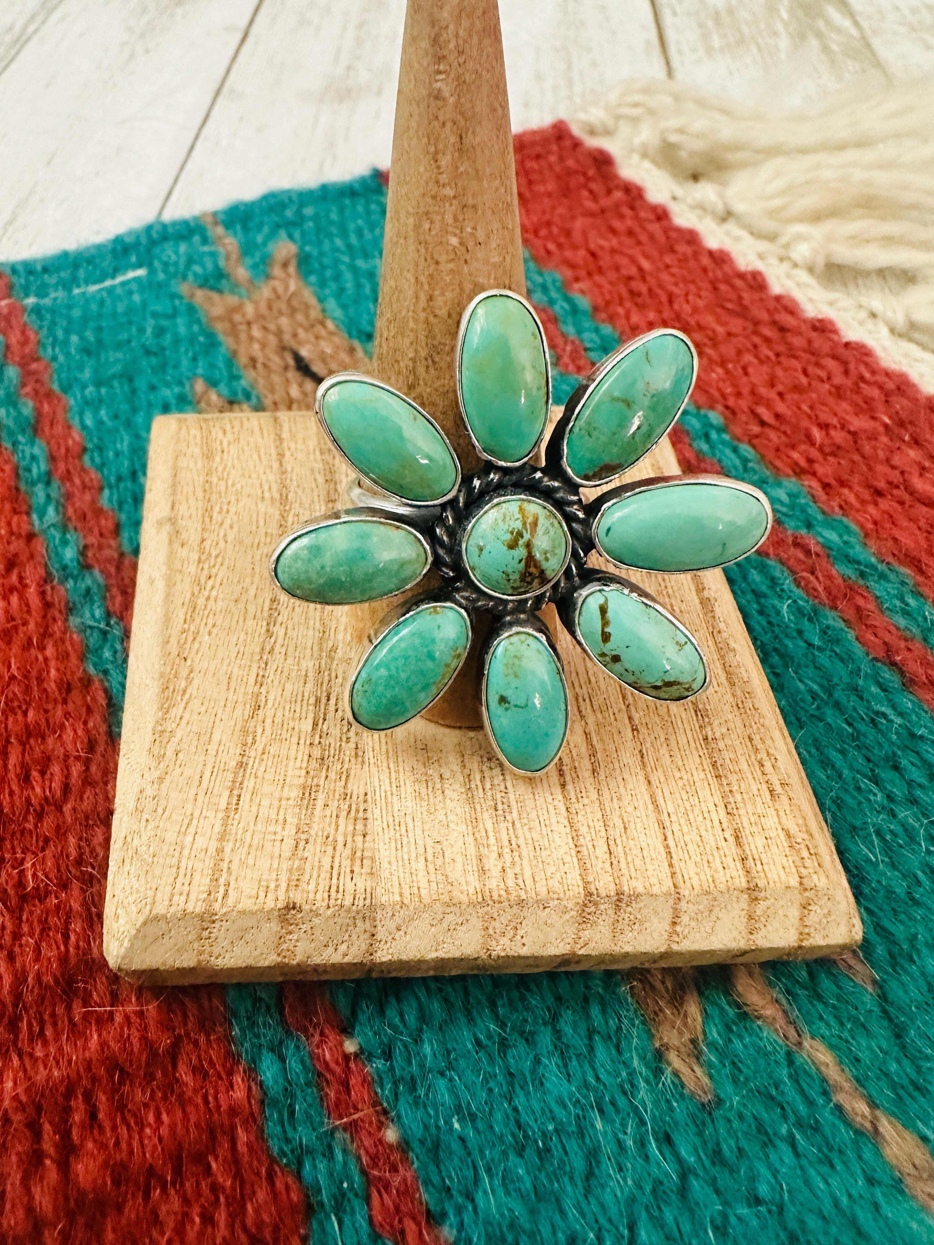 Navajo Sterling Silver & Turquoise Adjustable Flower Ring