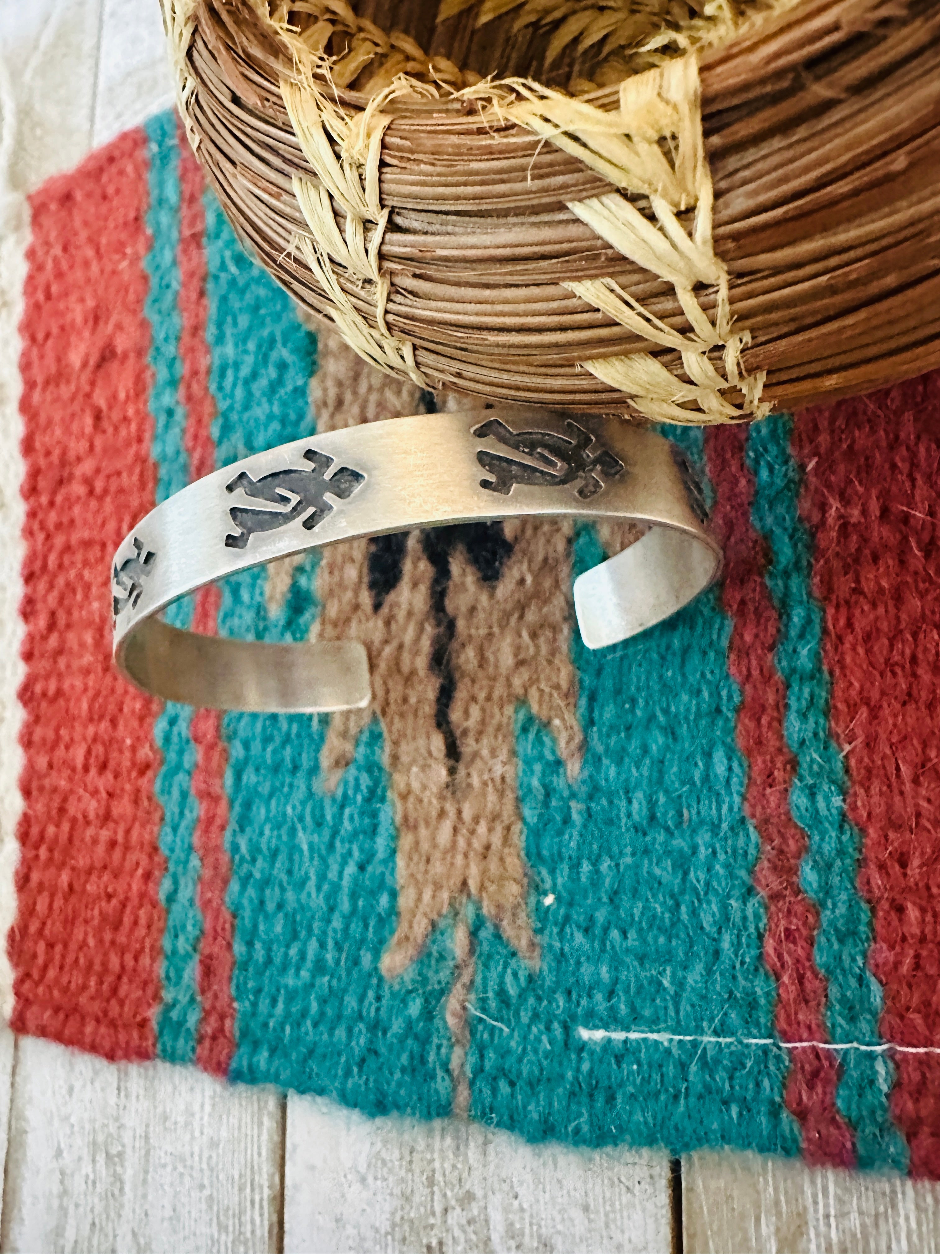 Handcrafted Hand Stamped Sterling Silver Turtle Cuff Bracelet