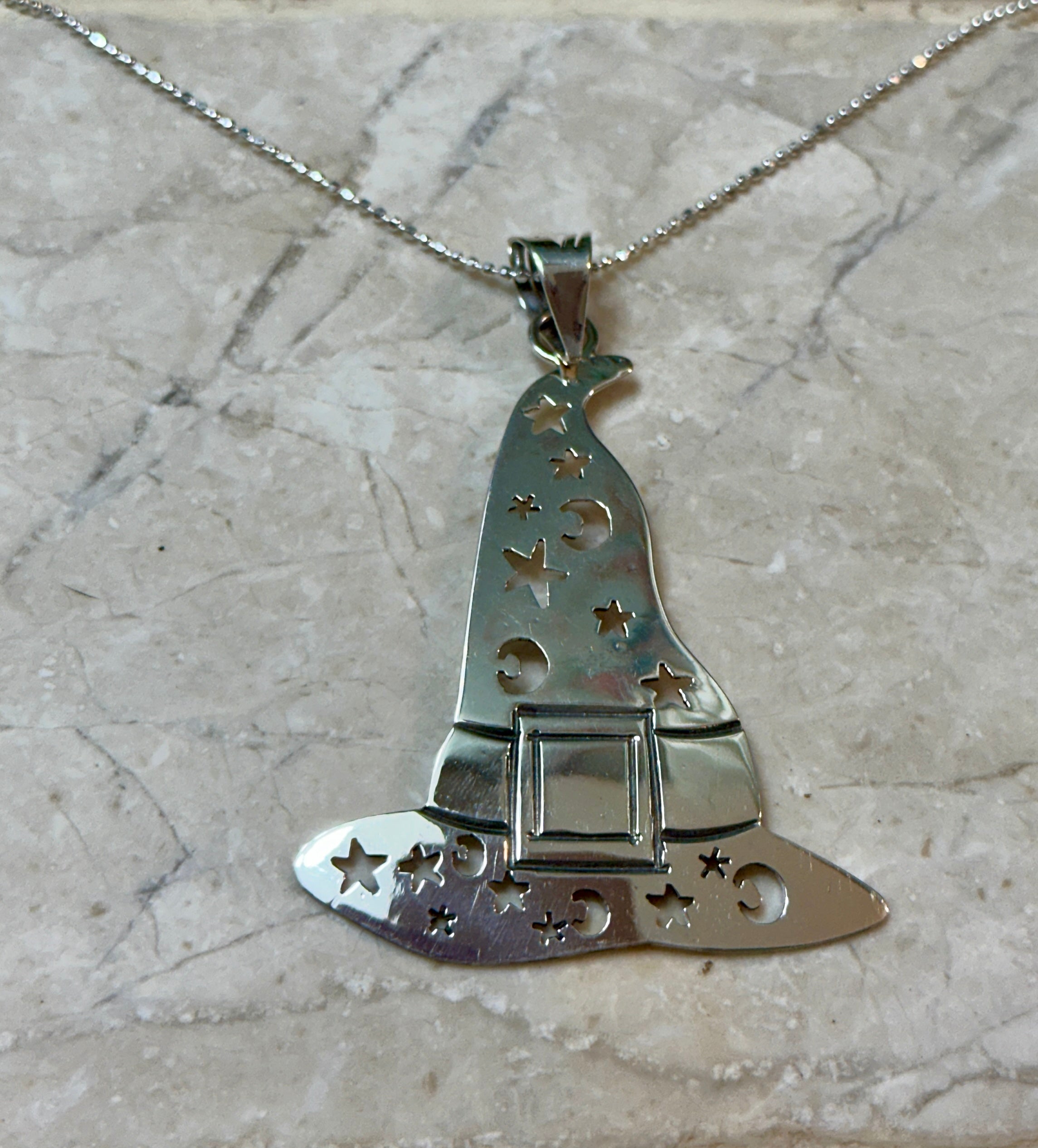 Witch or Wizard Hat Sterling Silver Necklace