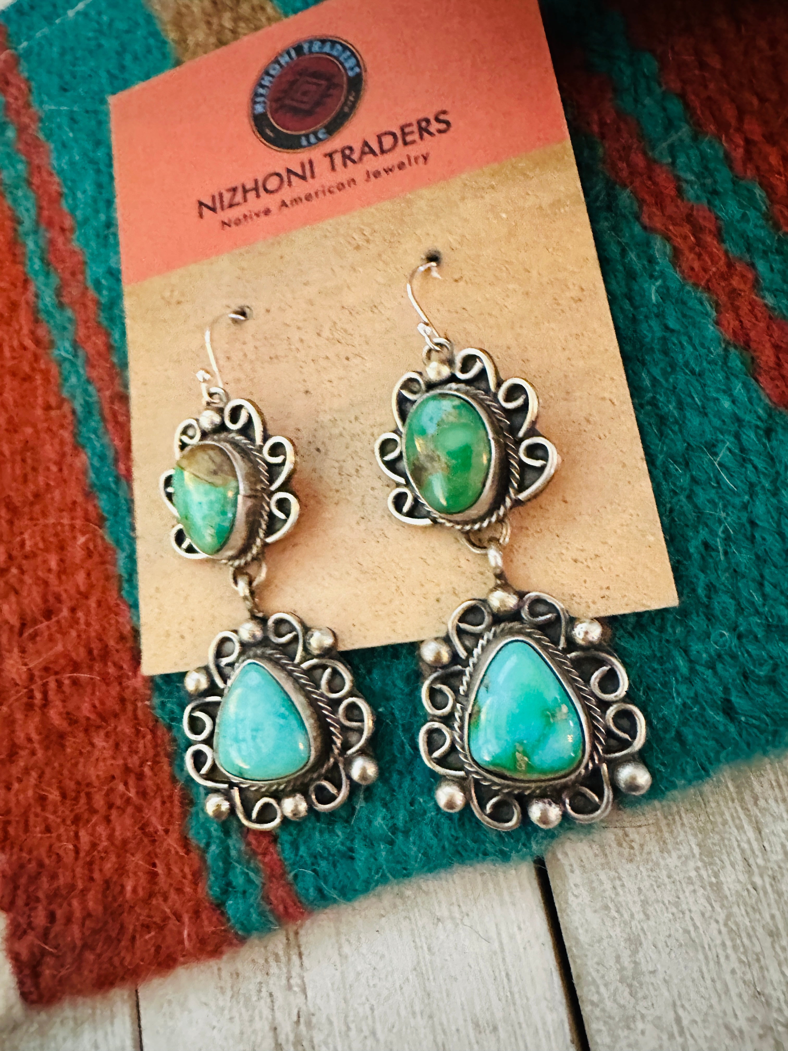 Navajo Turquoise & Sterling Silver Dangle Earrings by Sheila Becenti