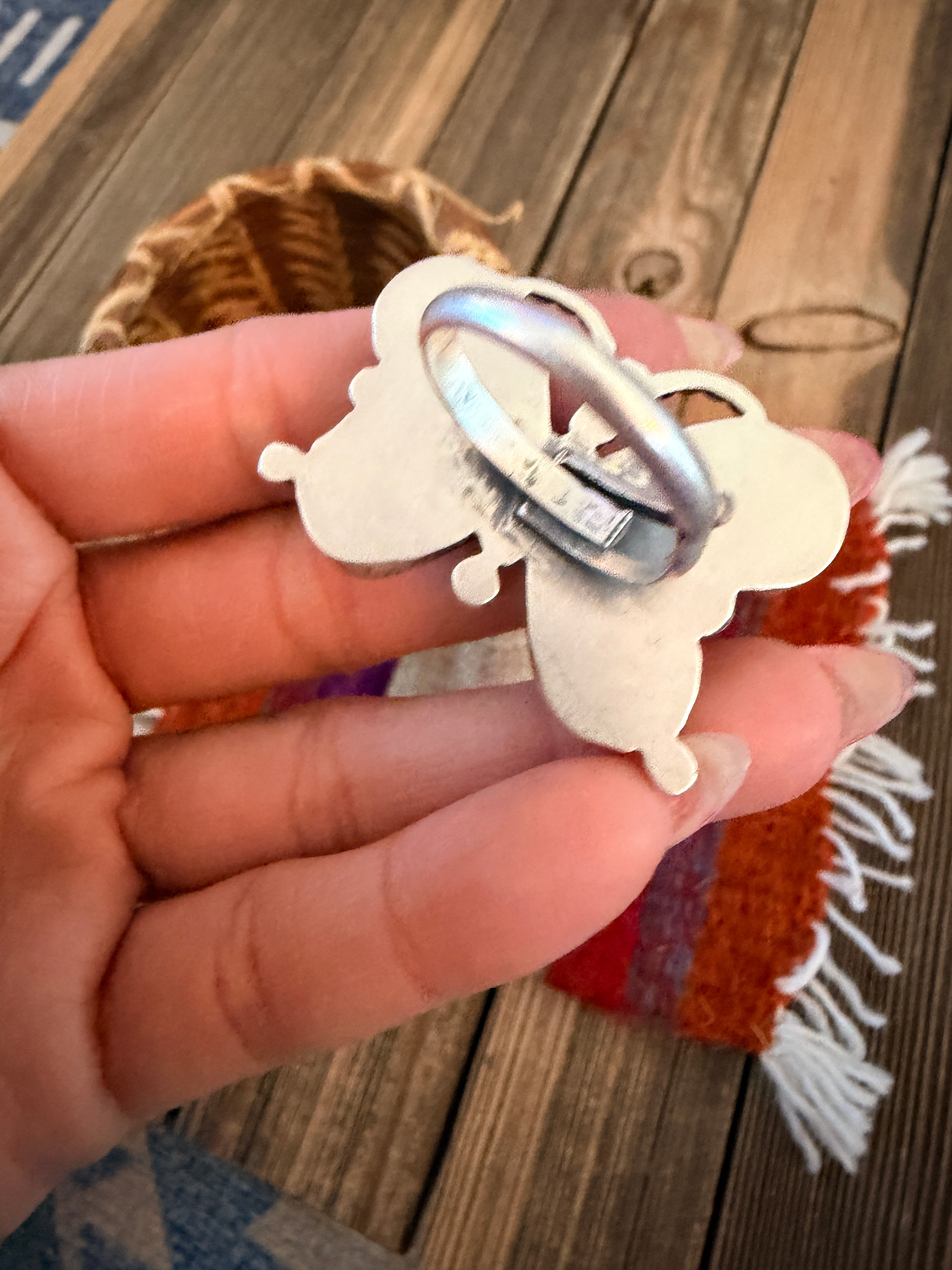 Handcrafted White Buffalo & Sterling Silver Adjustable Butterfly Ring
