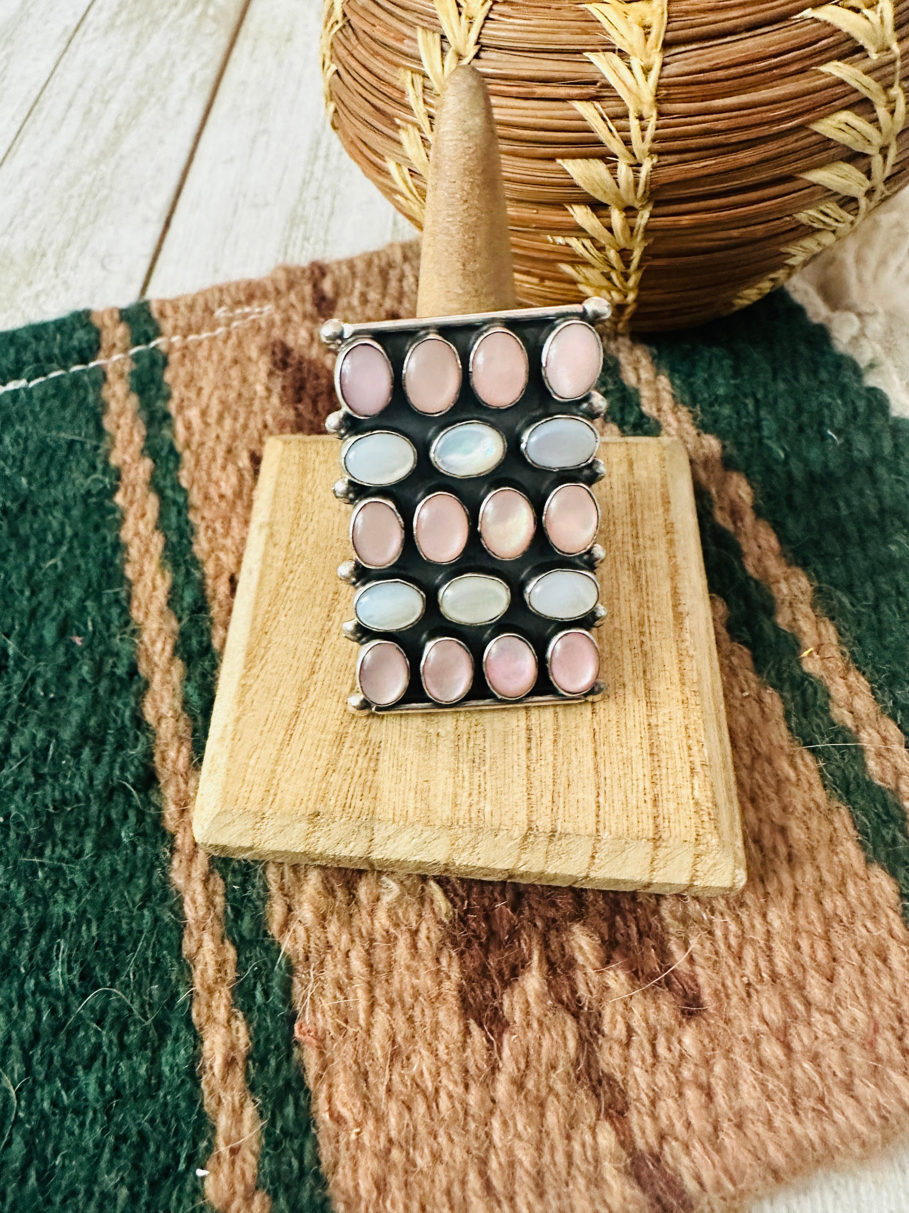 Navajo Mother of Pearl & Sterling Silver Ring Size 7.5 by Jacqueline Silver