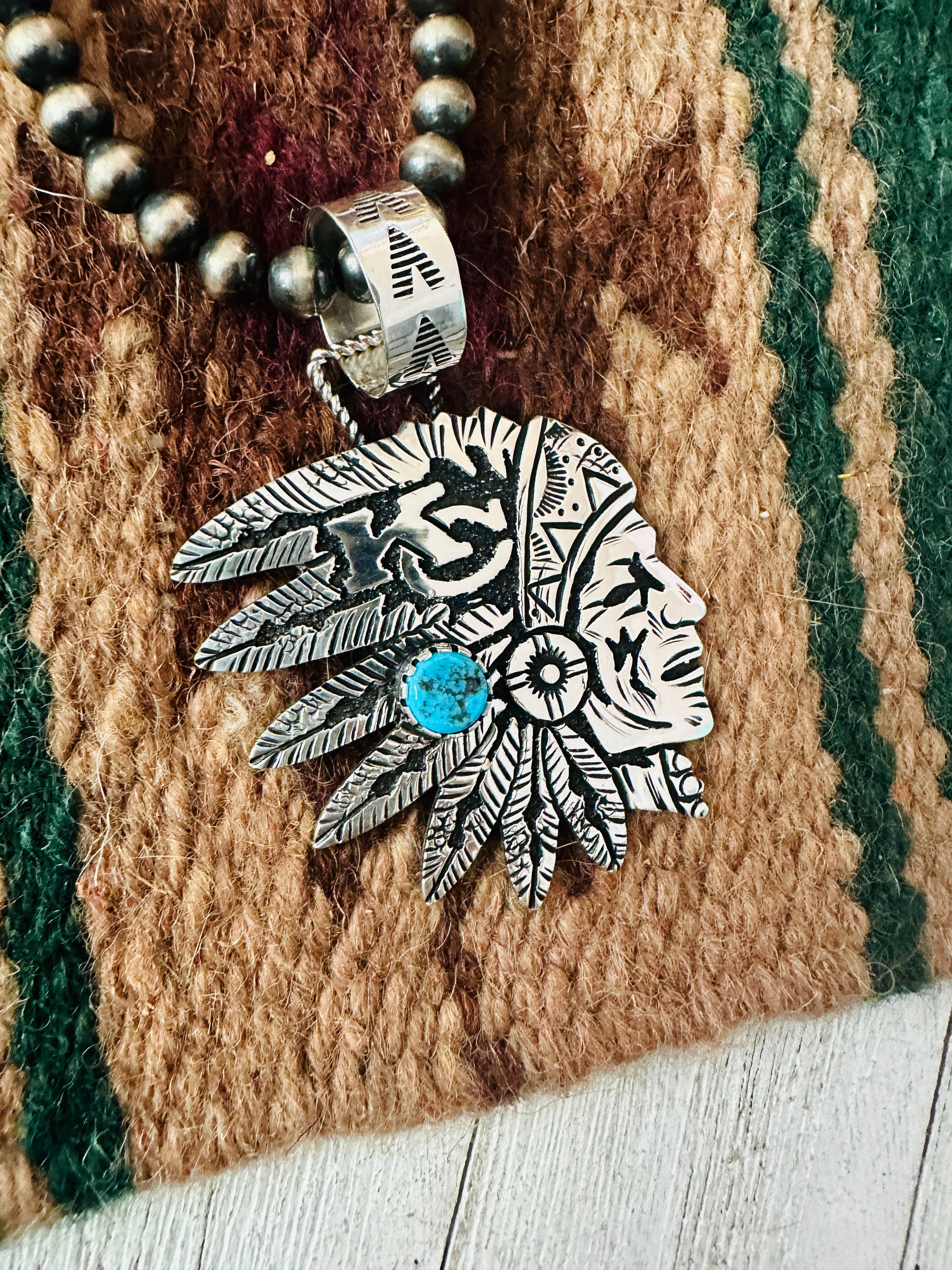 Navajo Turquoise & Sterling Silver Kansas City Chiefs Pendant Signed Richard Singer