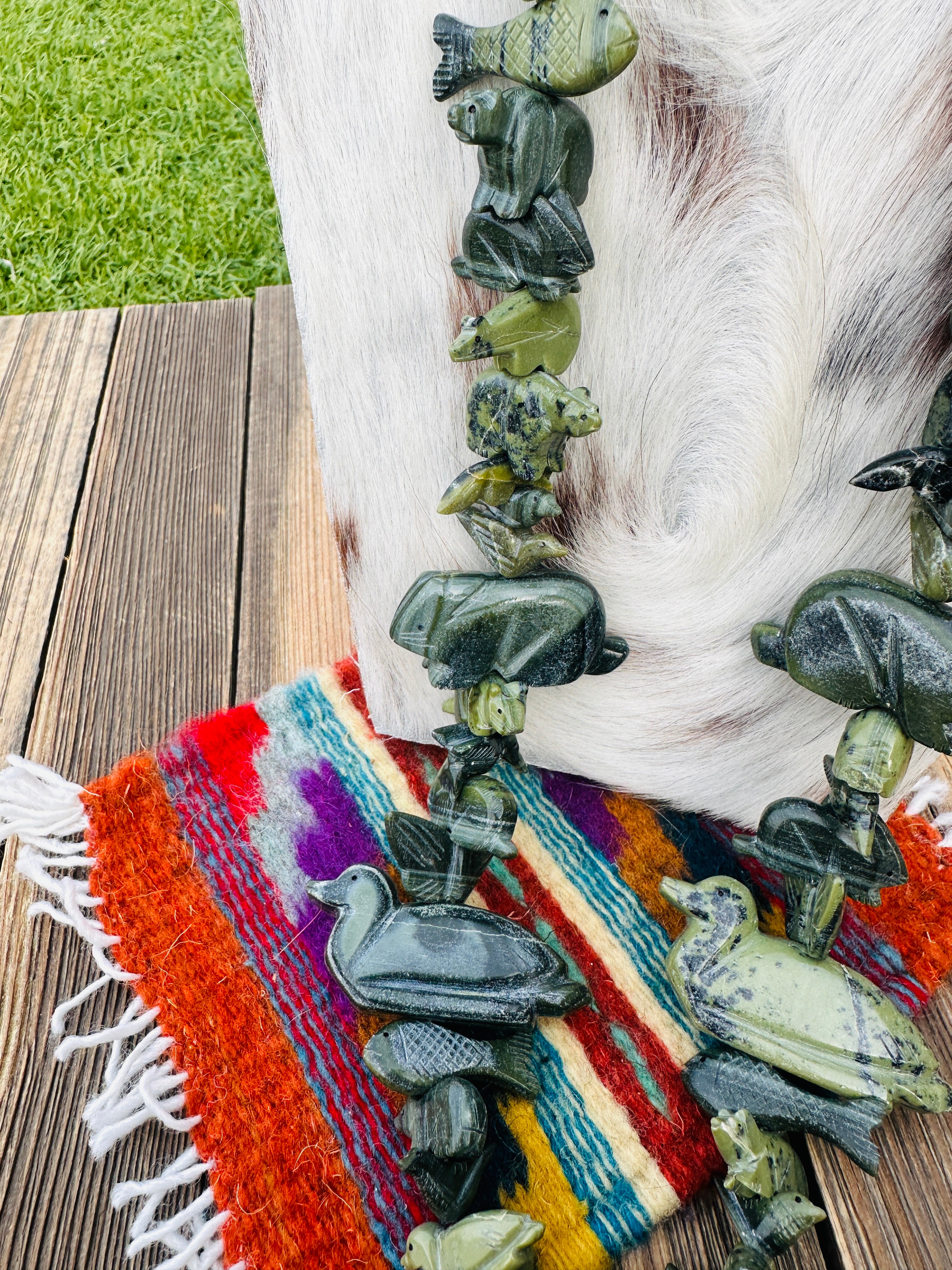 Handcrafted Serpentine & Sterling Silver Fetish Beaded Necklace