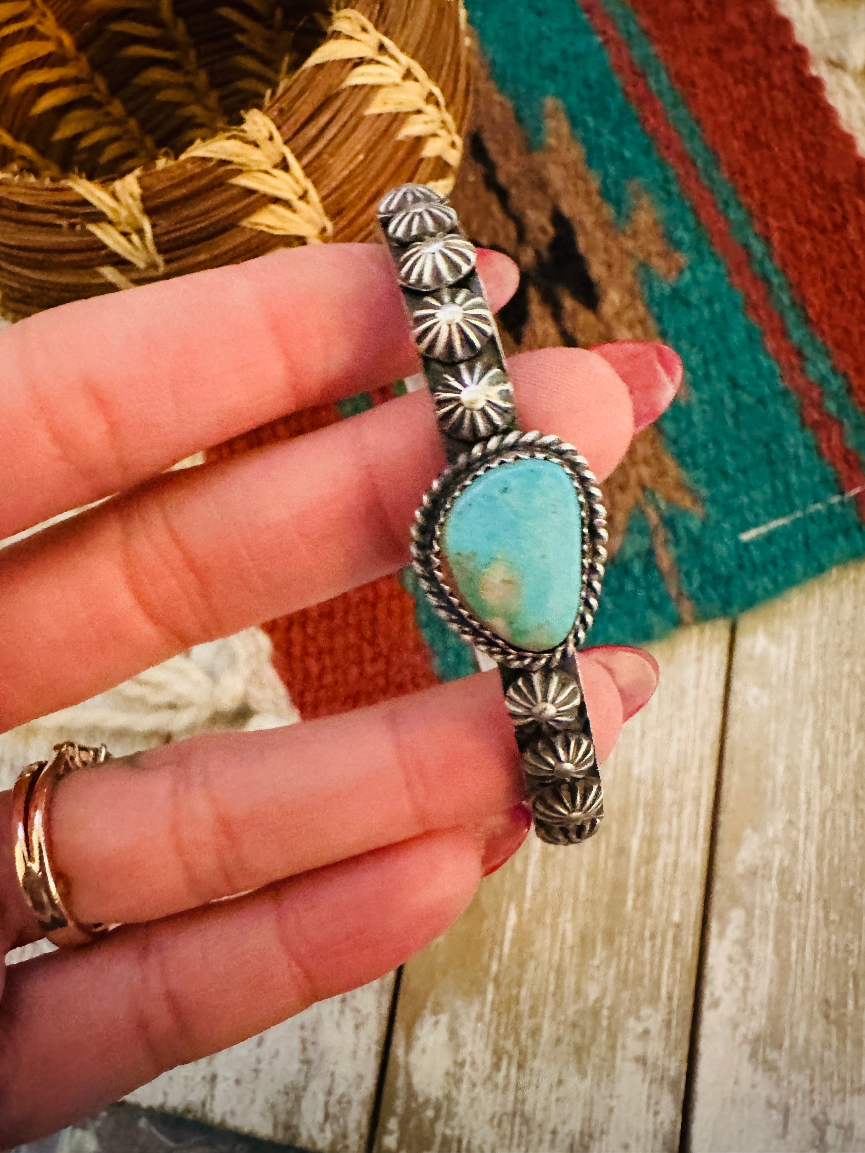 Handcrafted Turquoise & Sterling Silver Cuff Bracelet by Kevin Billah