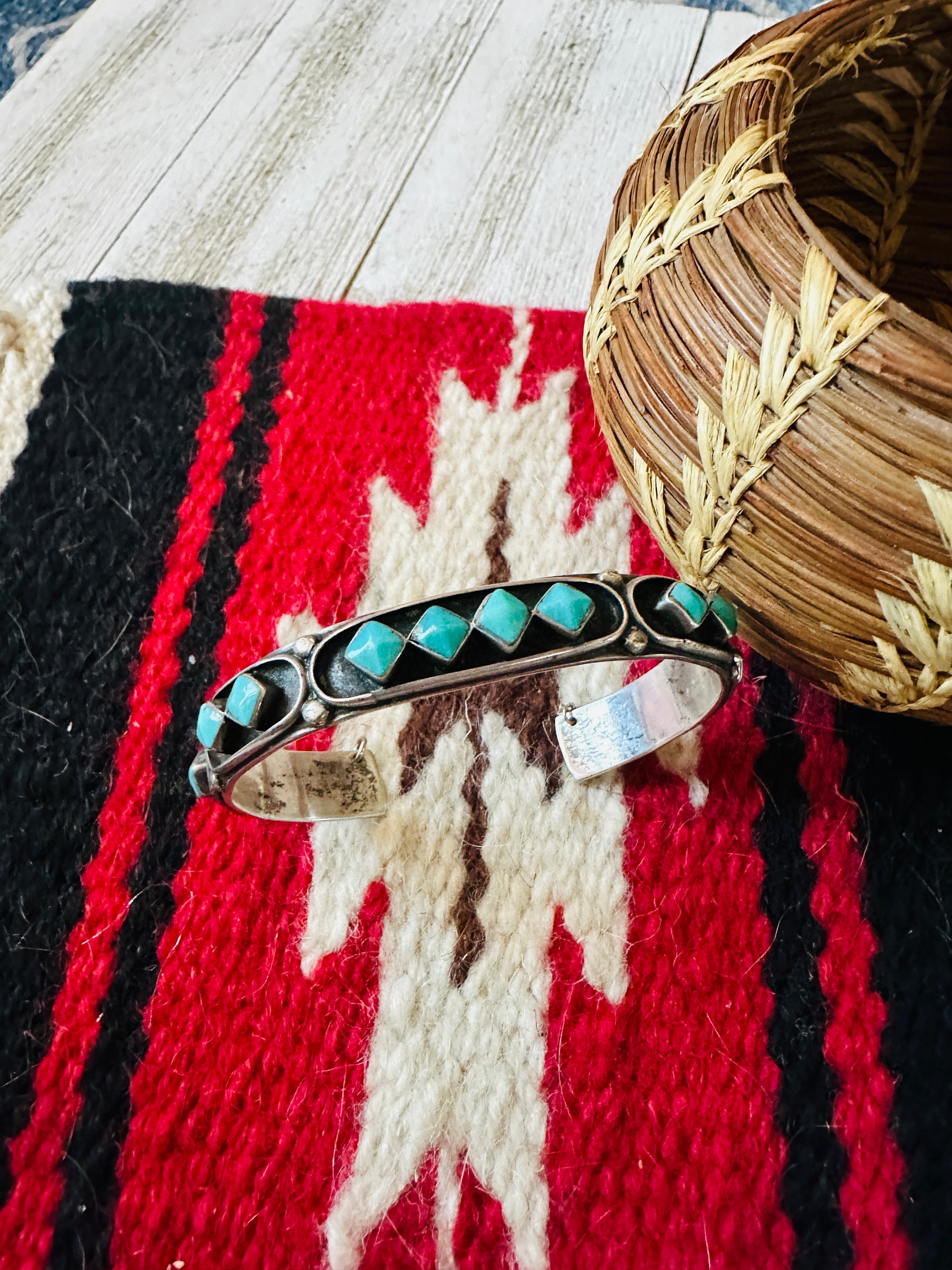 Vintage Old Pawn Navajo Sterling Silver & Turquoise Cuff Bracelet