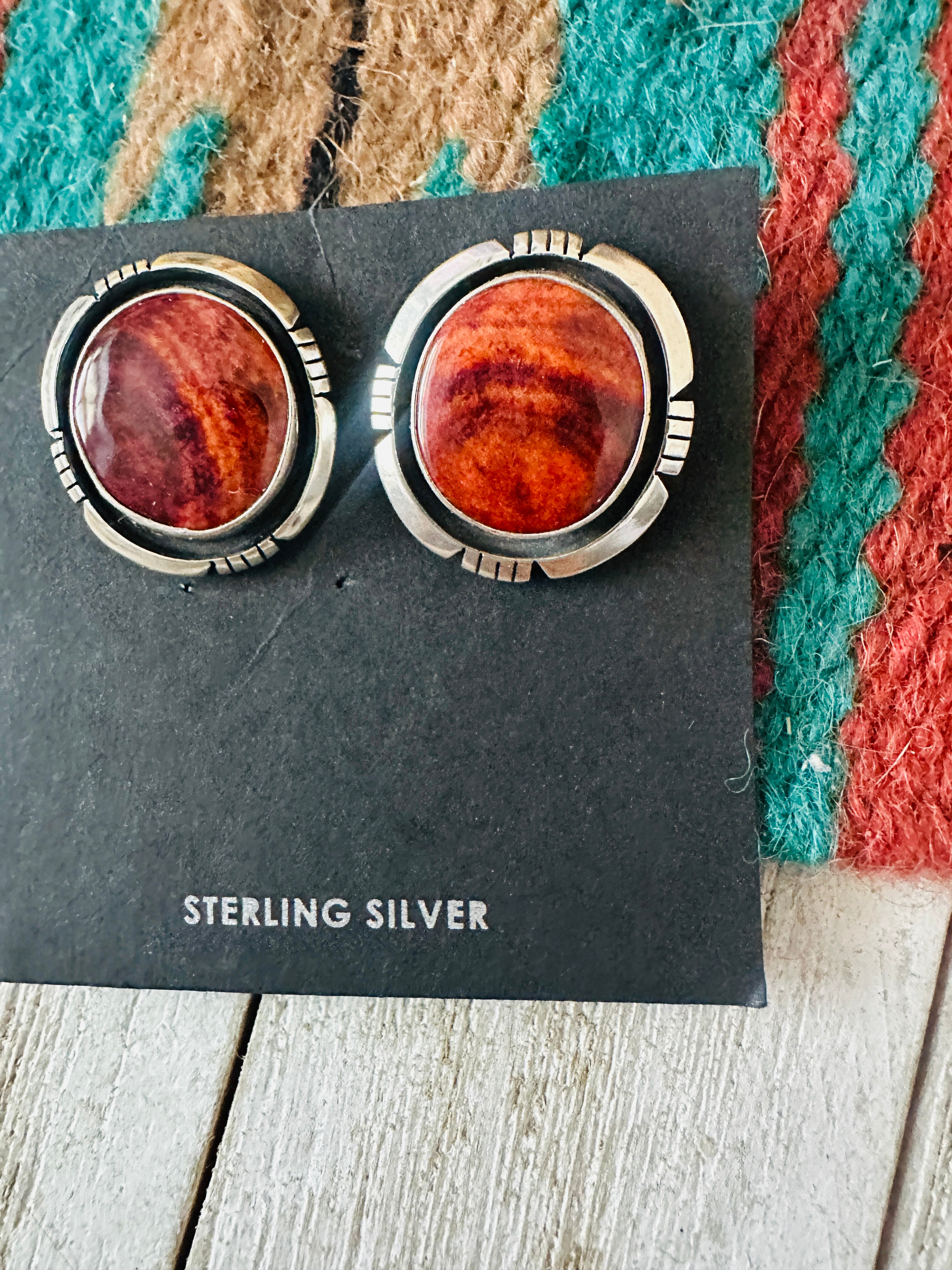 Navajo Sterling Silver & Orange Spiny Post Earrings