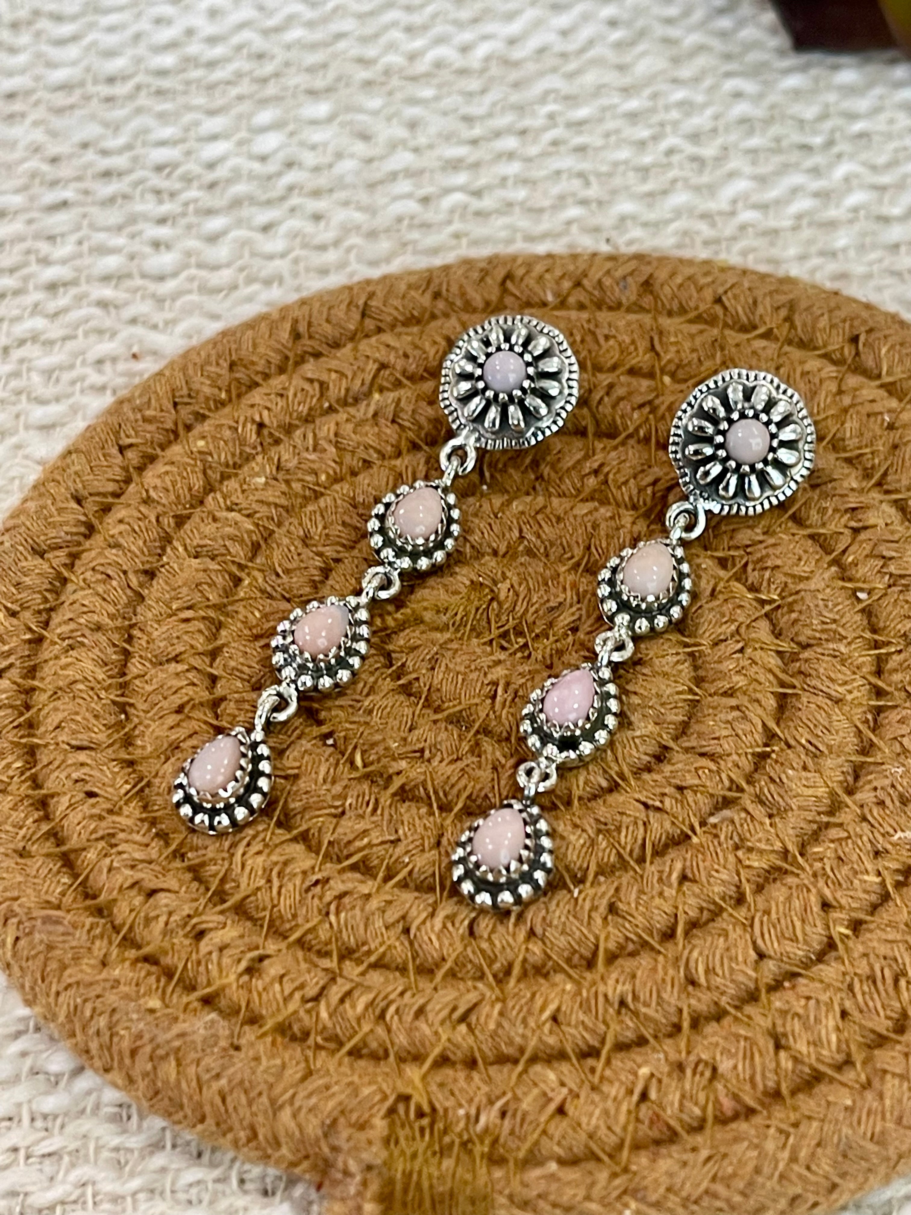 Handmade Pink Opal and Sterling Silver Dangle Earrings