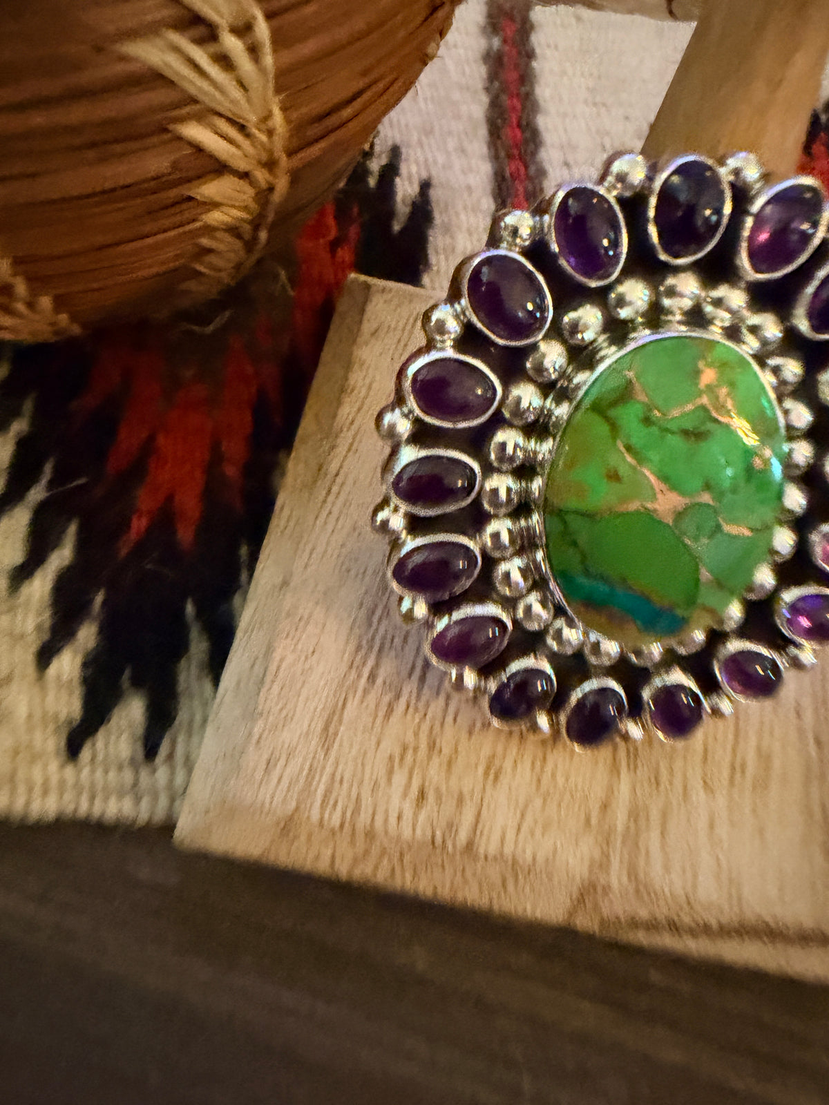 Handcrafted Mojave Turquoise, Amethyst & Sterling Silver Adjustable Cluster Ring