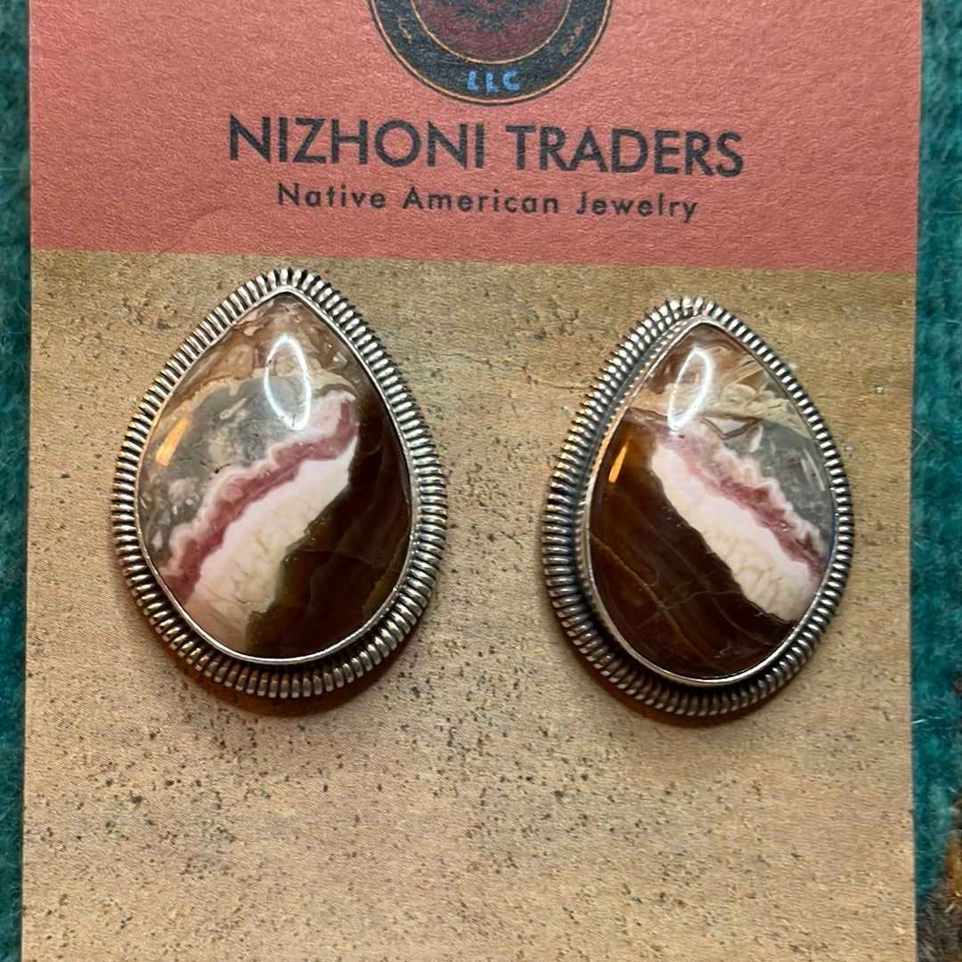 Navajo Sterling Silver & Rhodochrosite Stone Post Earrings