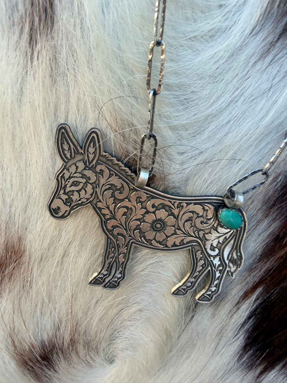 Handmade Sterling Silver & Turquoise Donkey Necklace