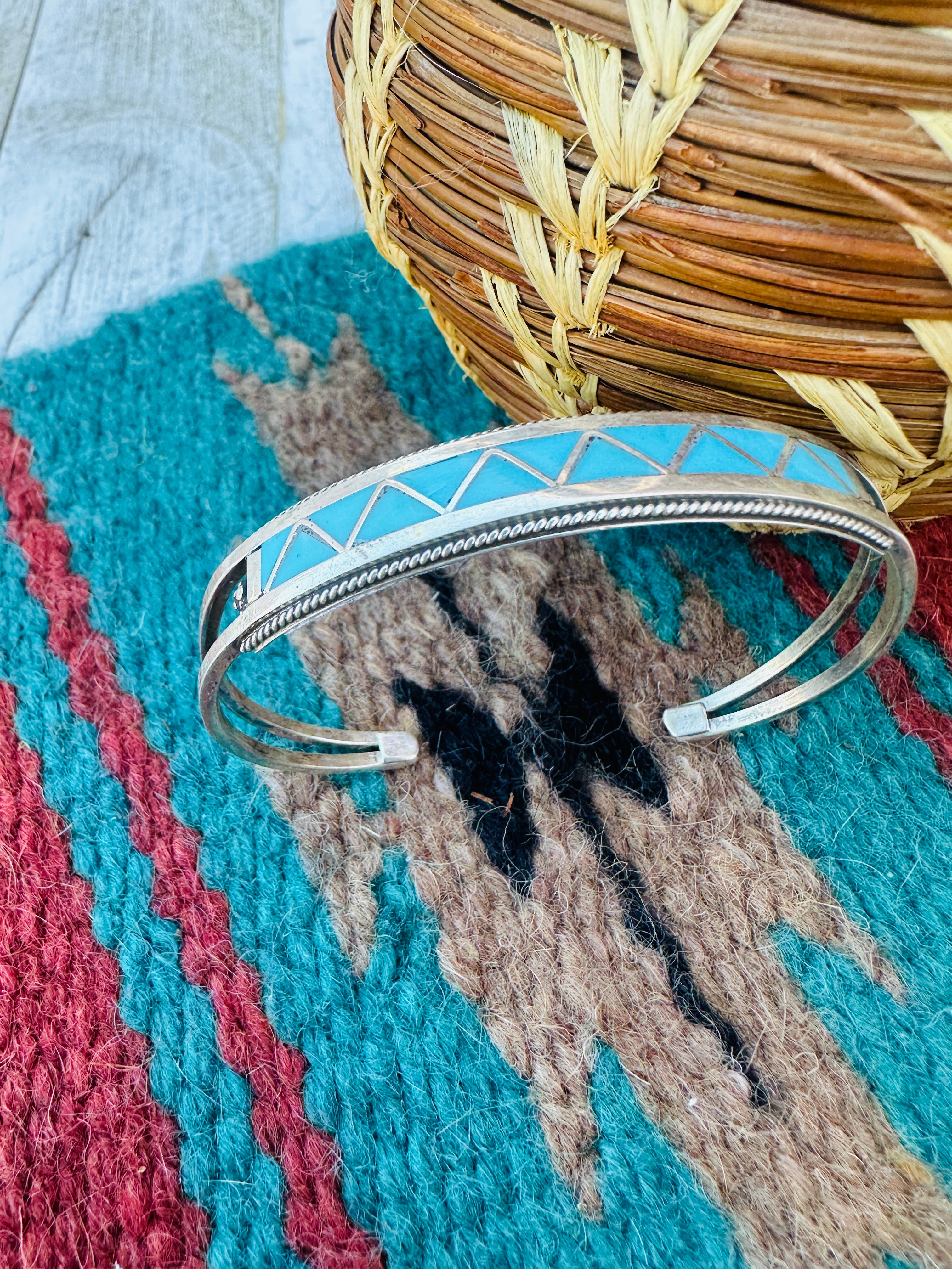 Handcrafted Turquoise & Sterling Silver Inlay Cuff Bracelet