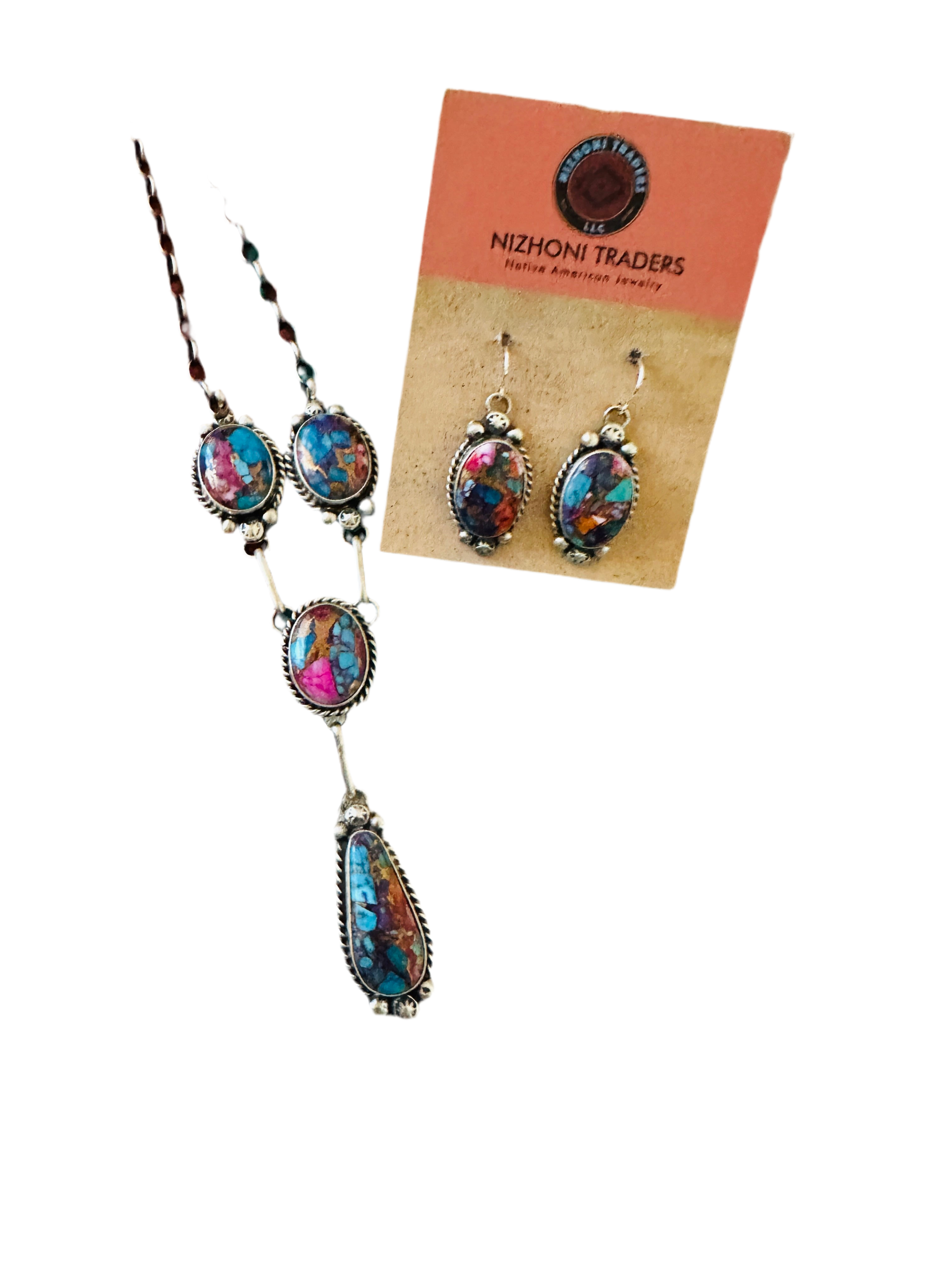 Handcrafted Sterling Silver & Pink Dream Mojave Lariat Necklace Set by Augustine Largo