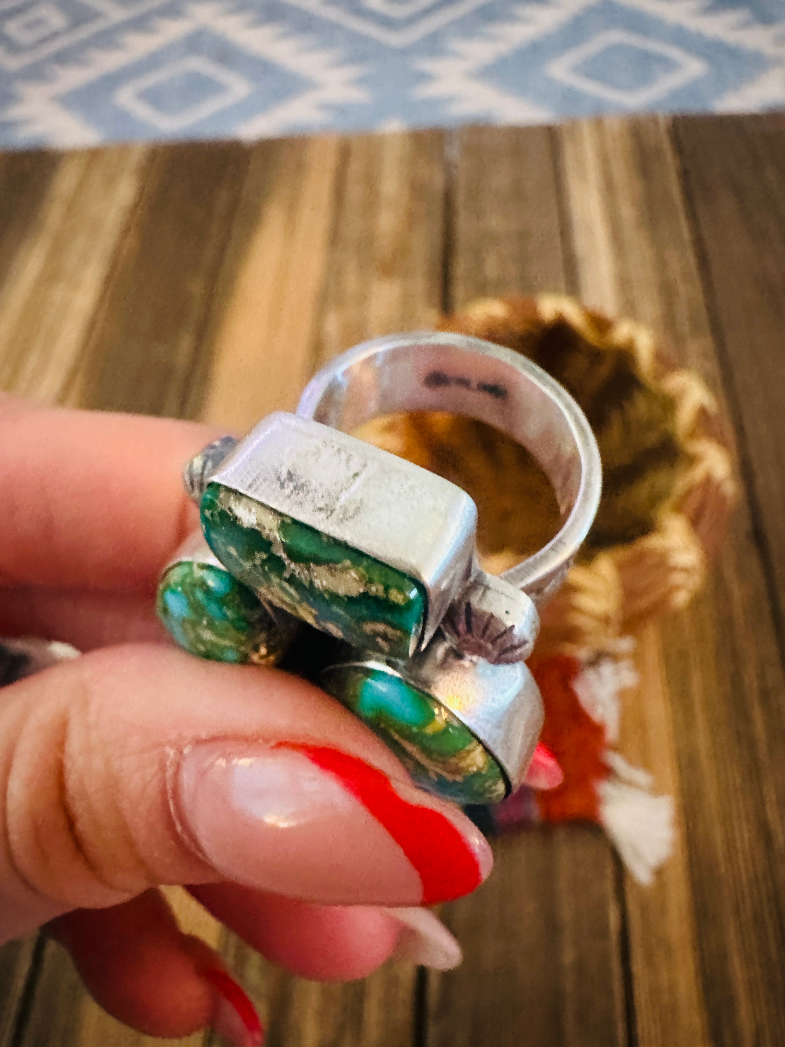 Handcrafted Sonoran Mountain Turquoise & Sterling Silver Adjustable Cluster Ring
