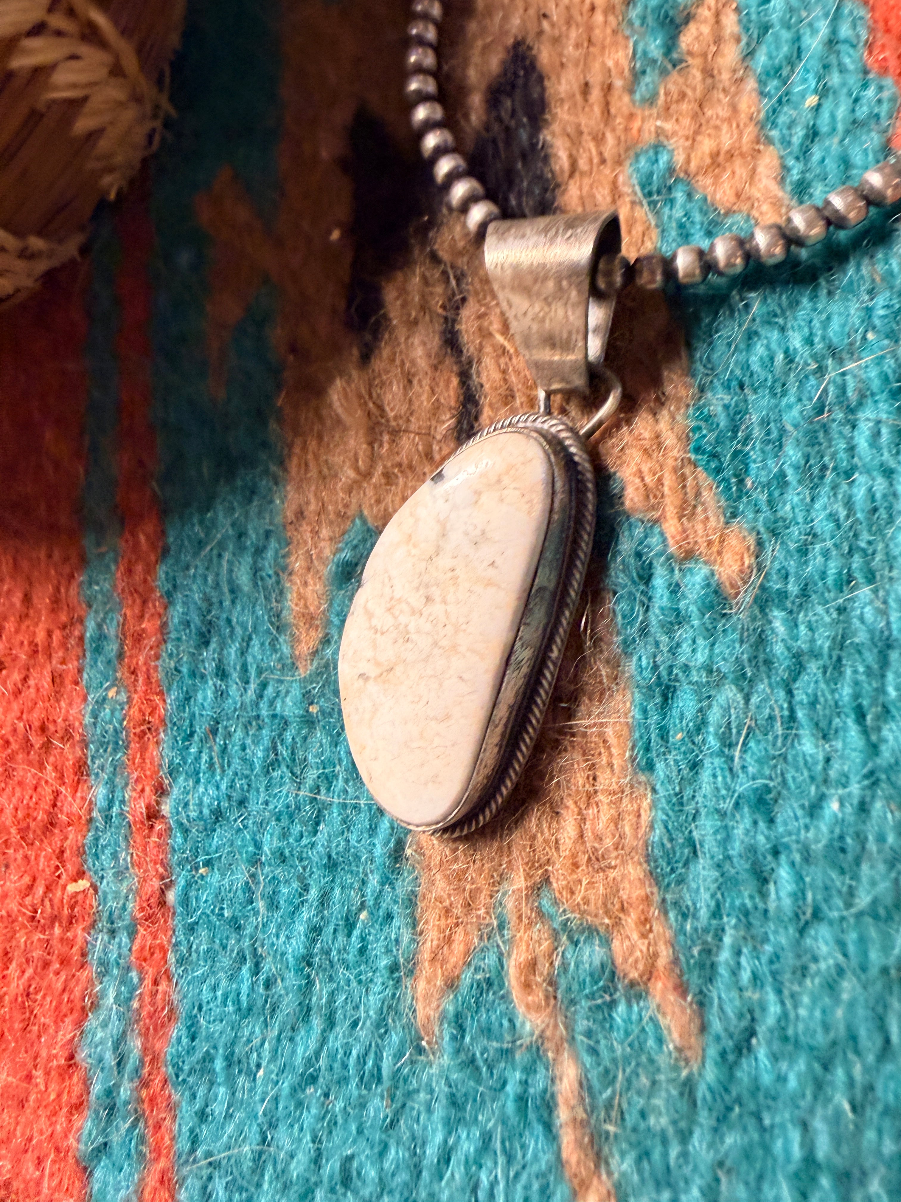 Handcrafted Sterling Silver & White Buffalo Pendant by Sheila Becenti