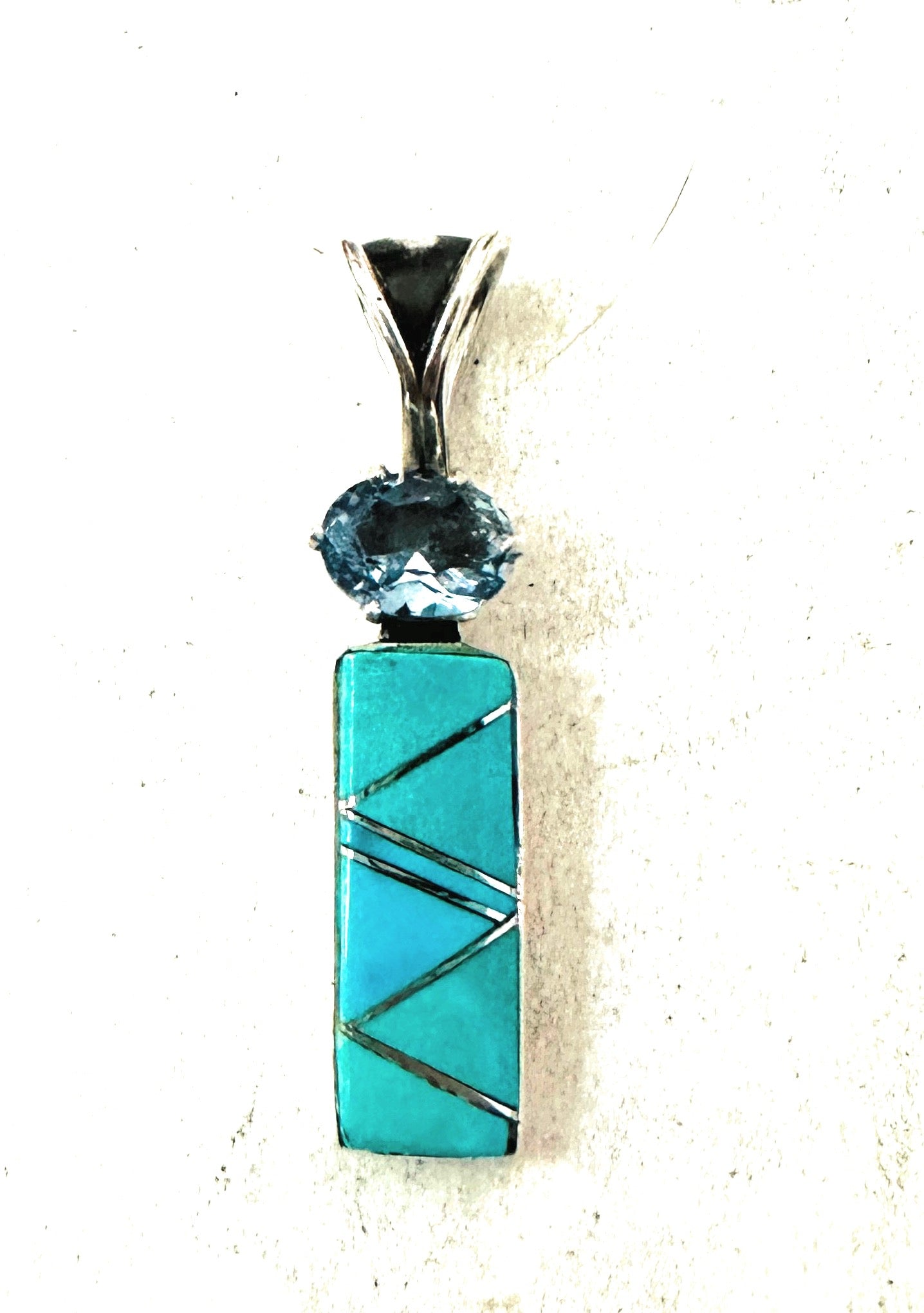 Navajo Turquoise, Aquamarine & Sterling Silver Inlay Pendant