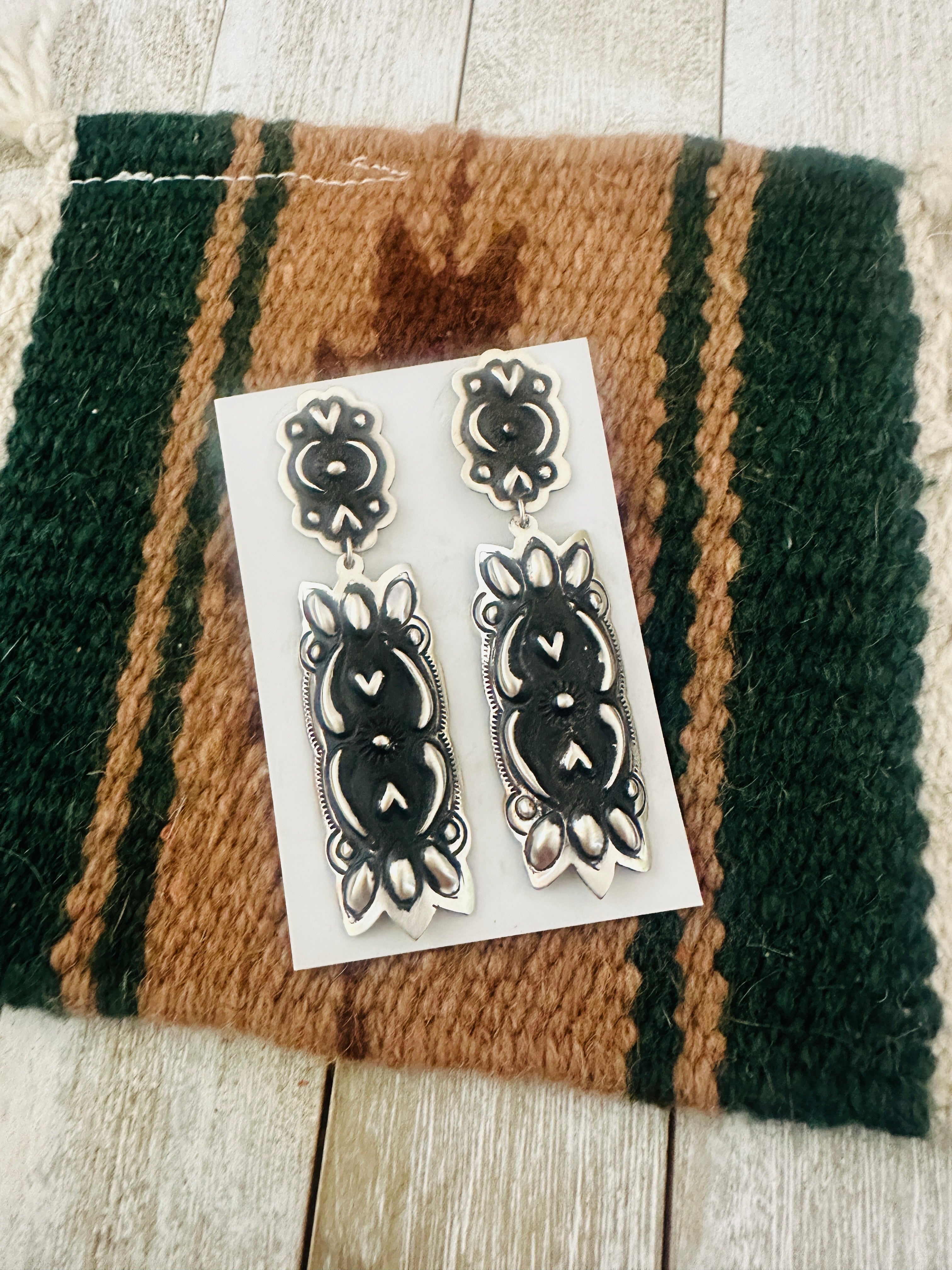 Handcrafted Sterling Silver Concho Dangle Earrings by Leander Tahe