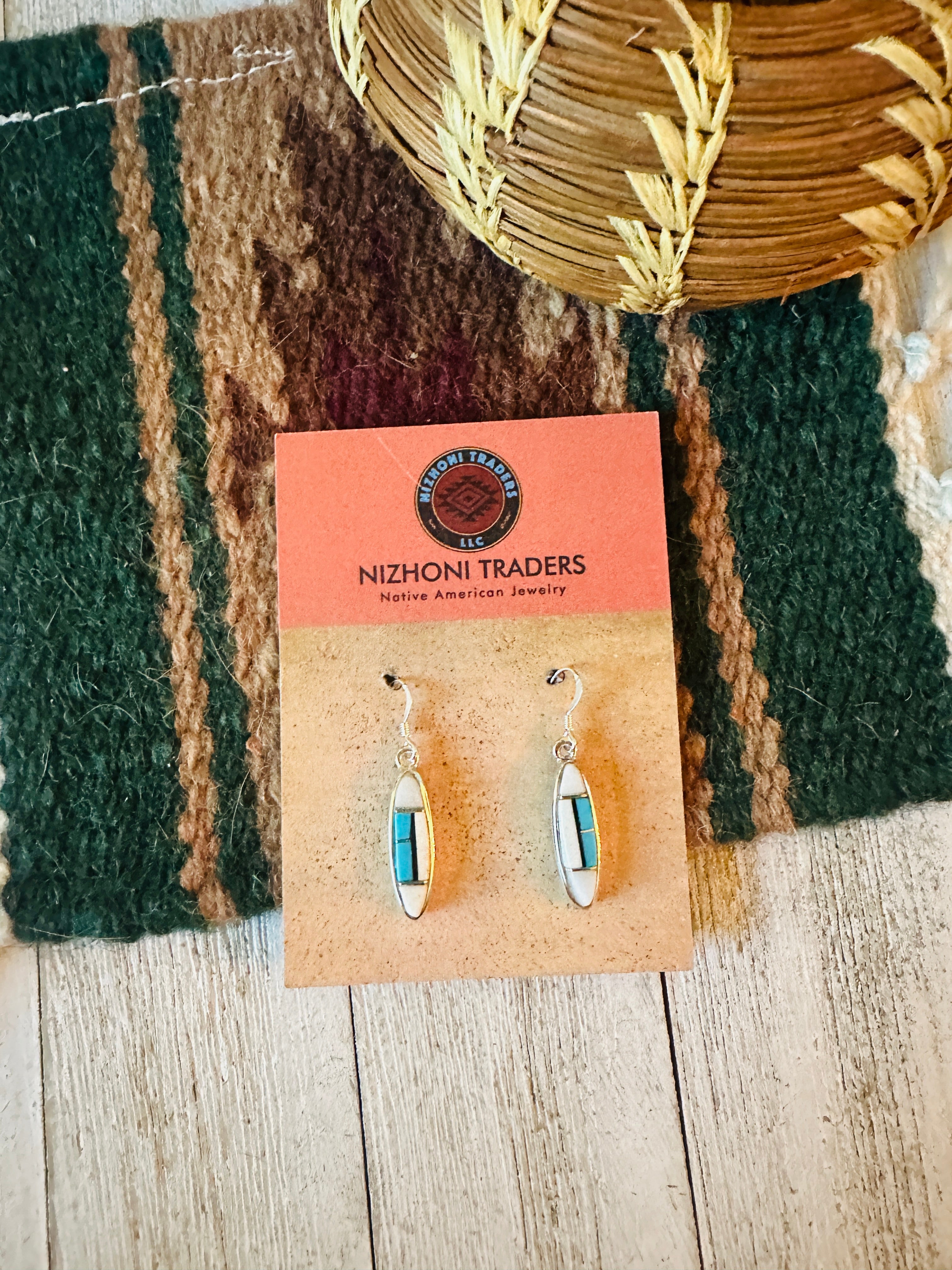 Navajo Sterling Silver & Multi Stone Inlay Dangle Earrings