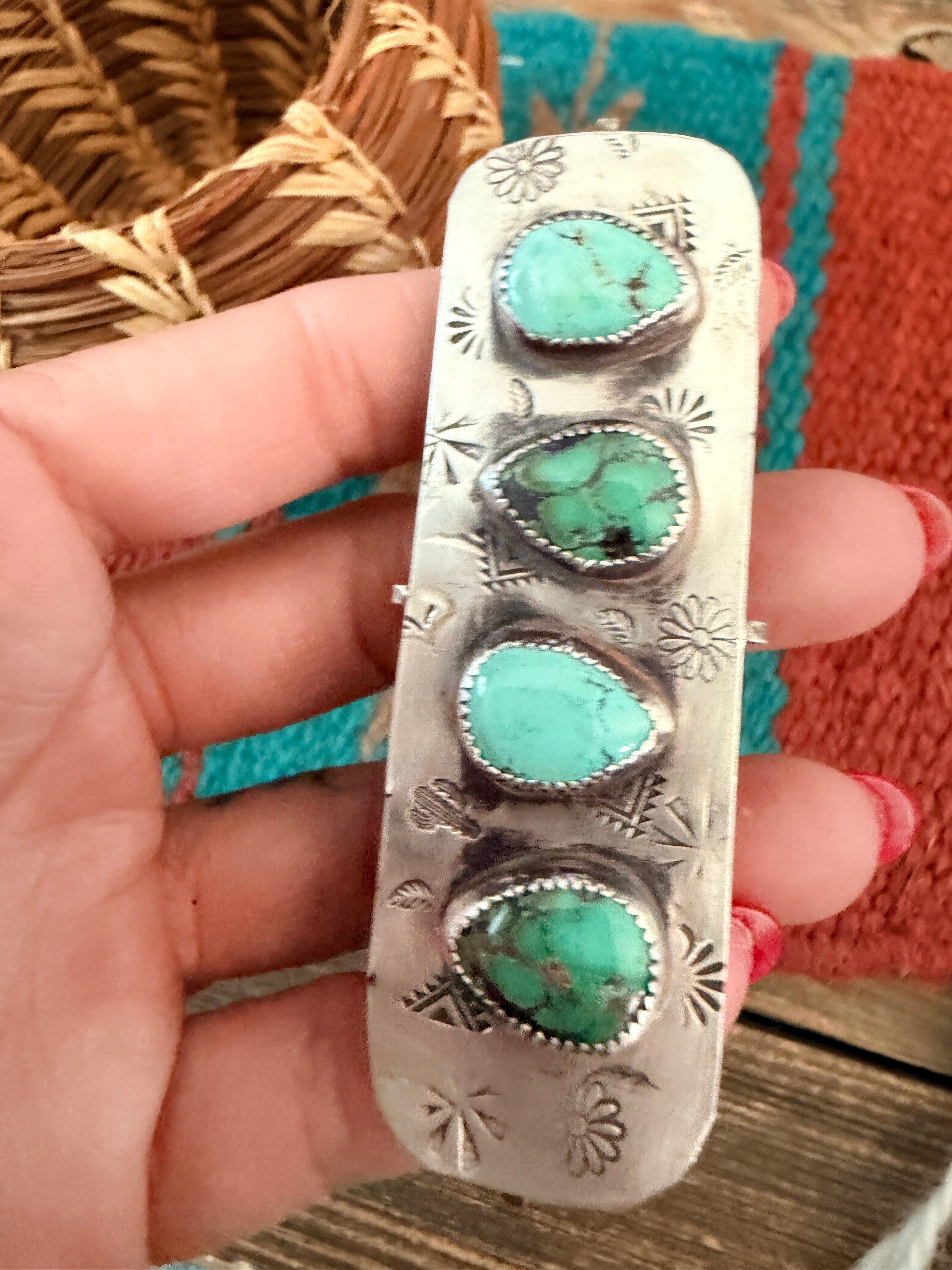 Handmade Sterling Silver & Turquoise Hair Barrette