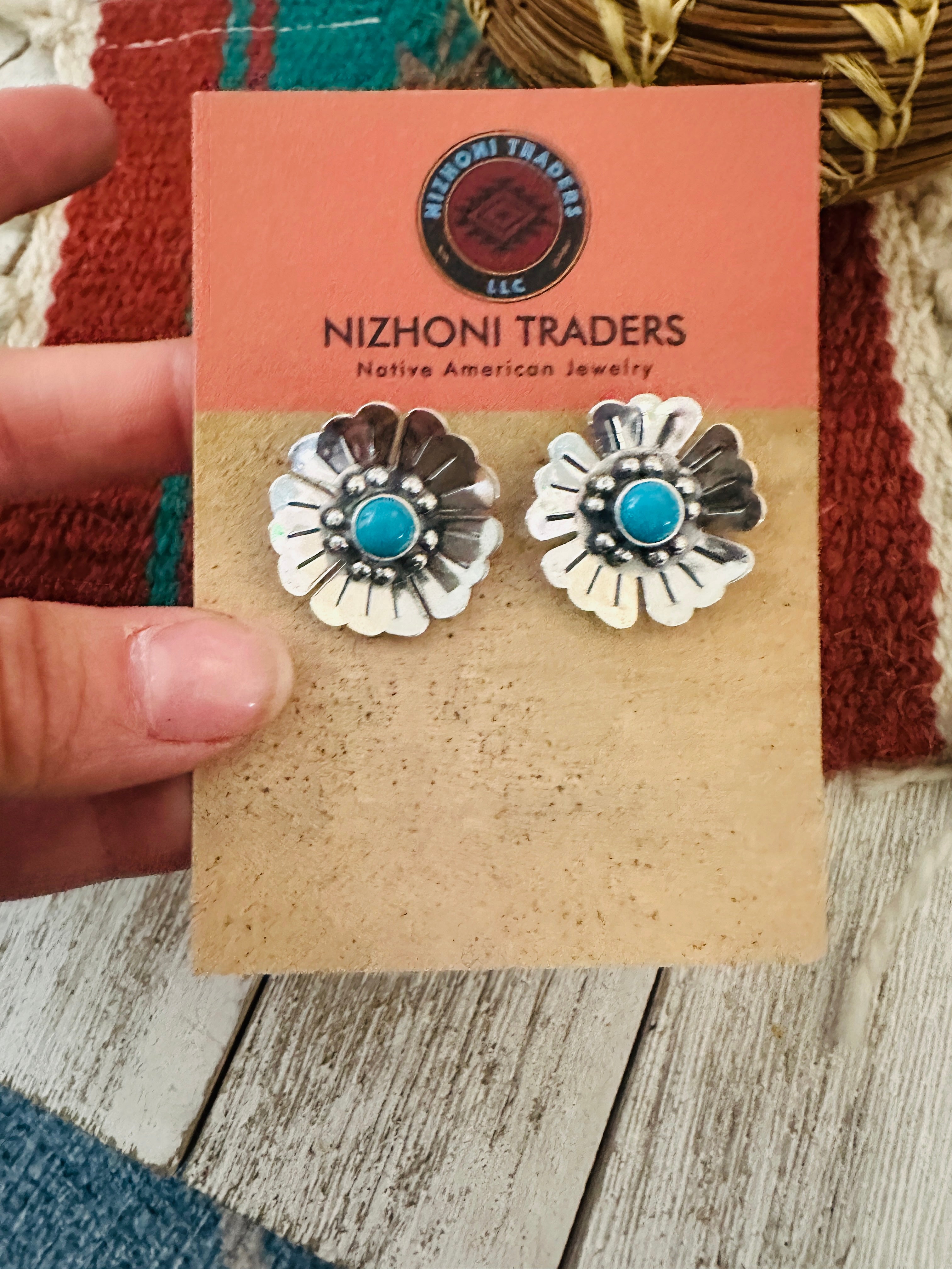 Sterling Silver & Turquoise Flower Stud Earrings