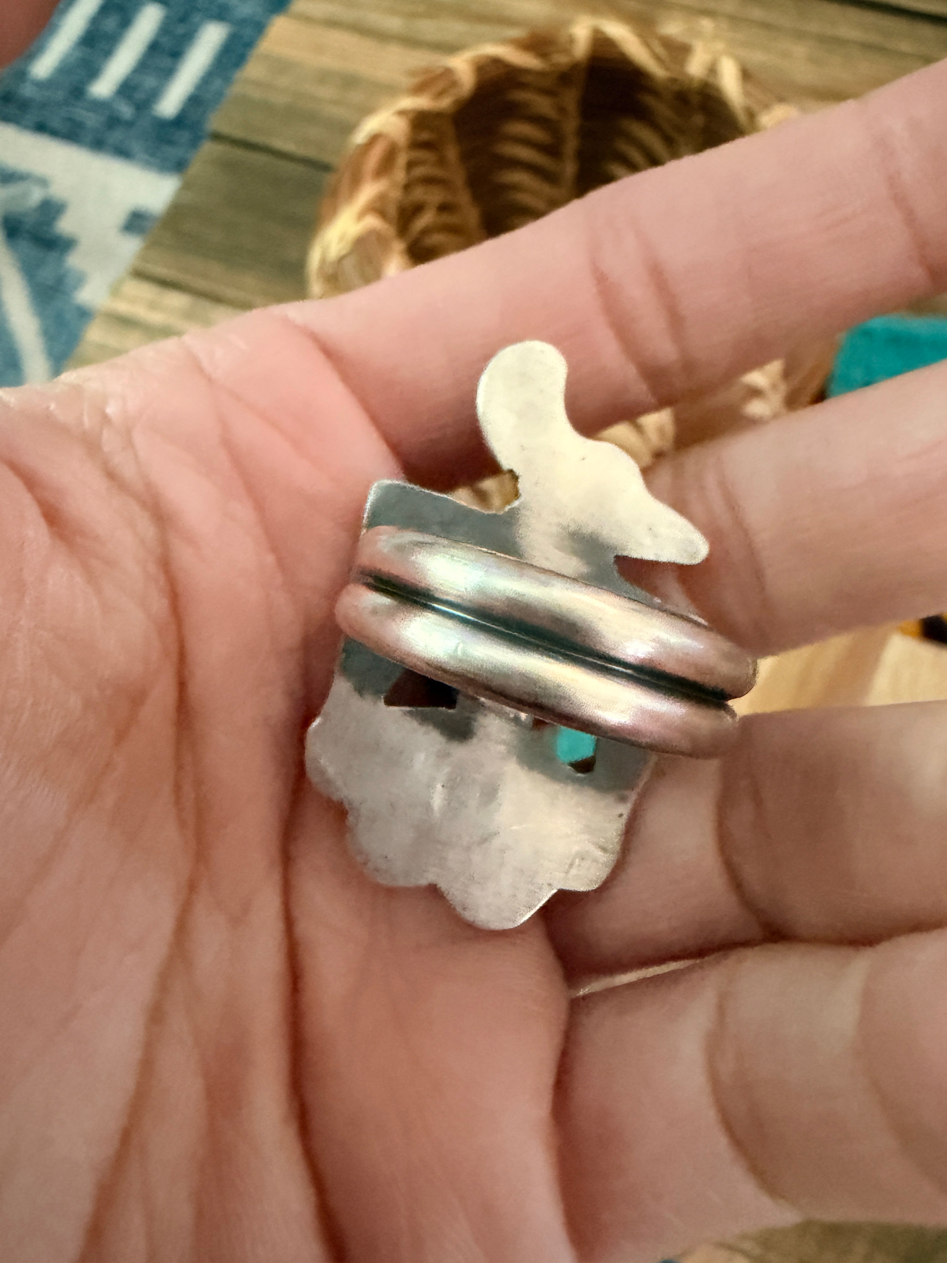 Handcrafted Turquoise and Sterling Silver Thunderbird Ring size 9 by Chimney Butte