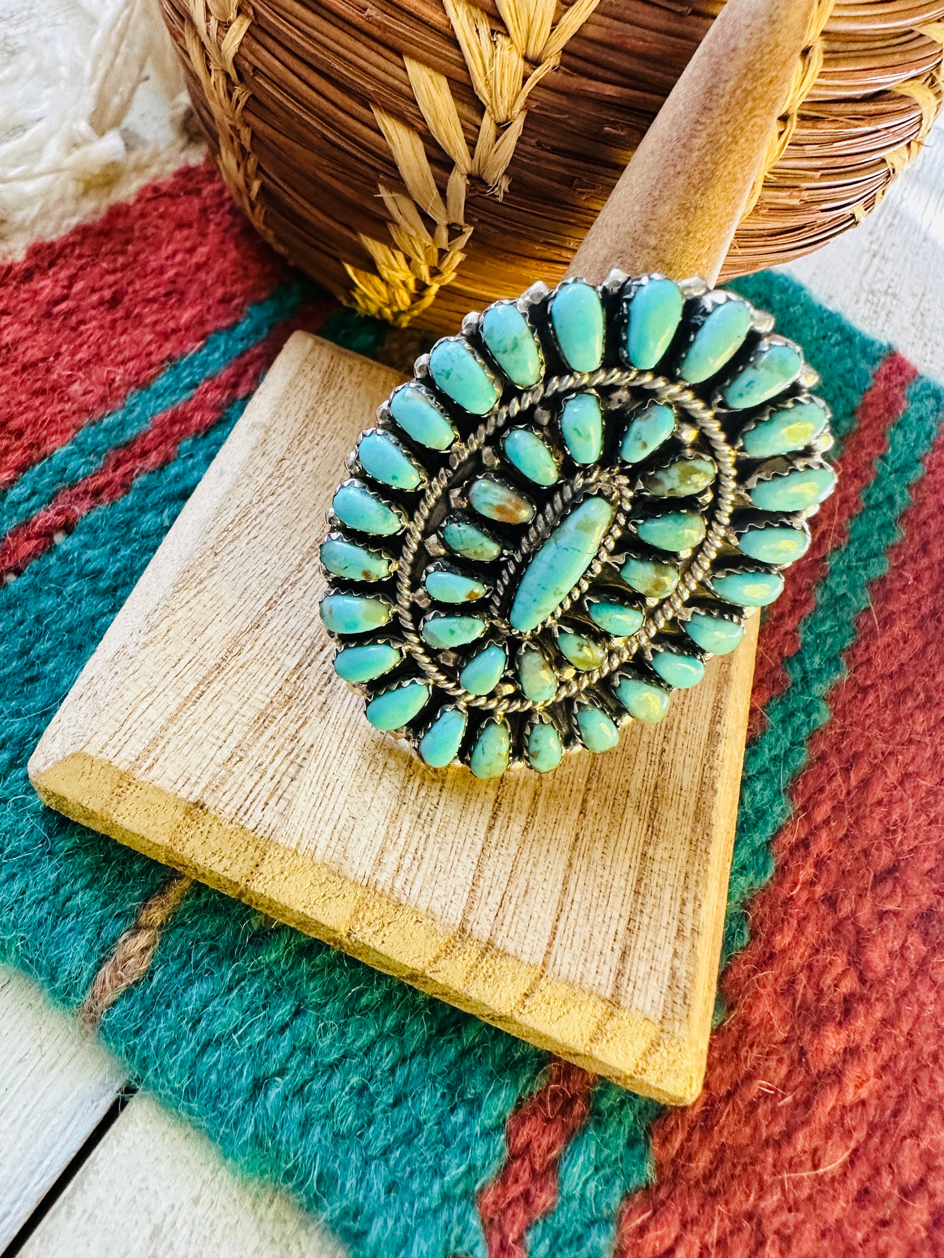 Navajo Turquoise & Sterling Silver Adjustable Cluster Ring