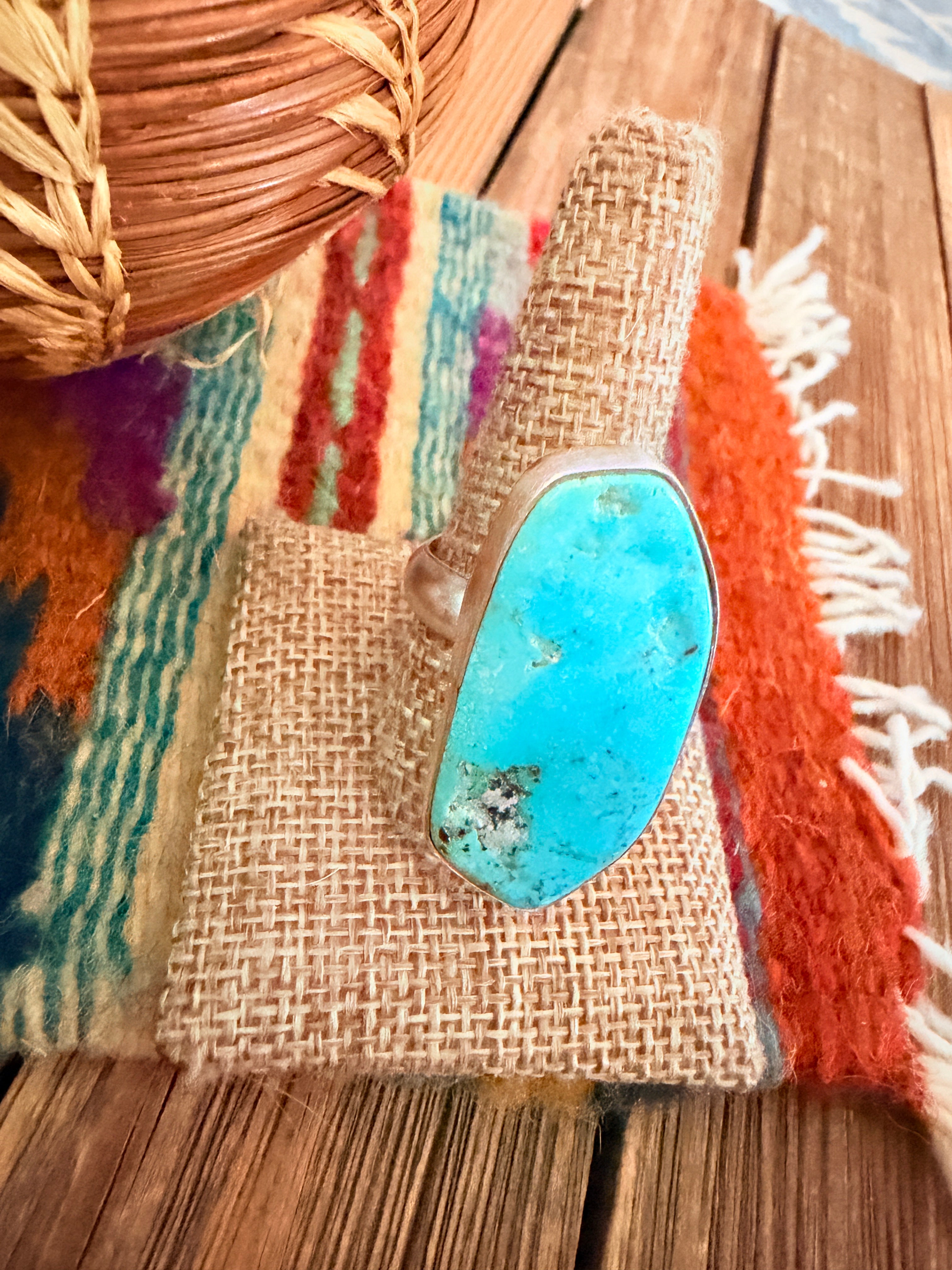 Handcrafted Turquoise & Sterling Silver Adjustable Ring by Gilbert Wilson