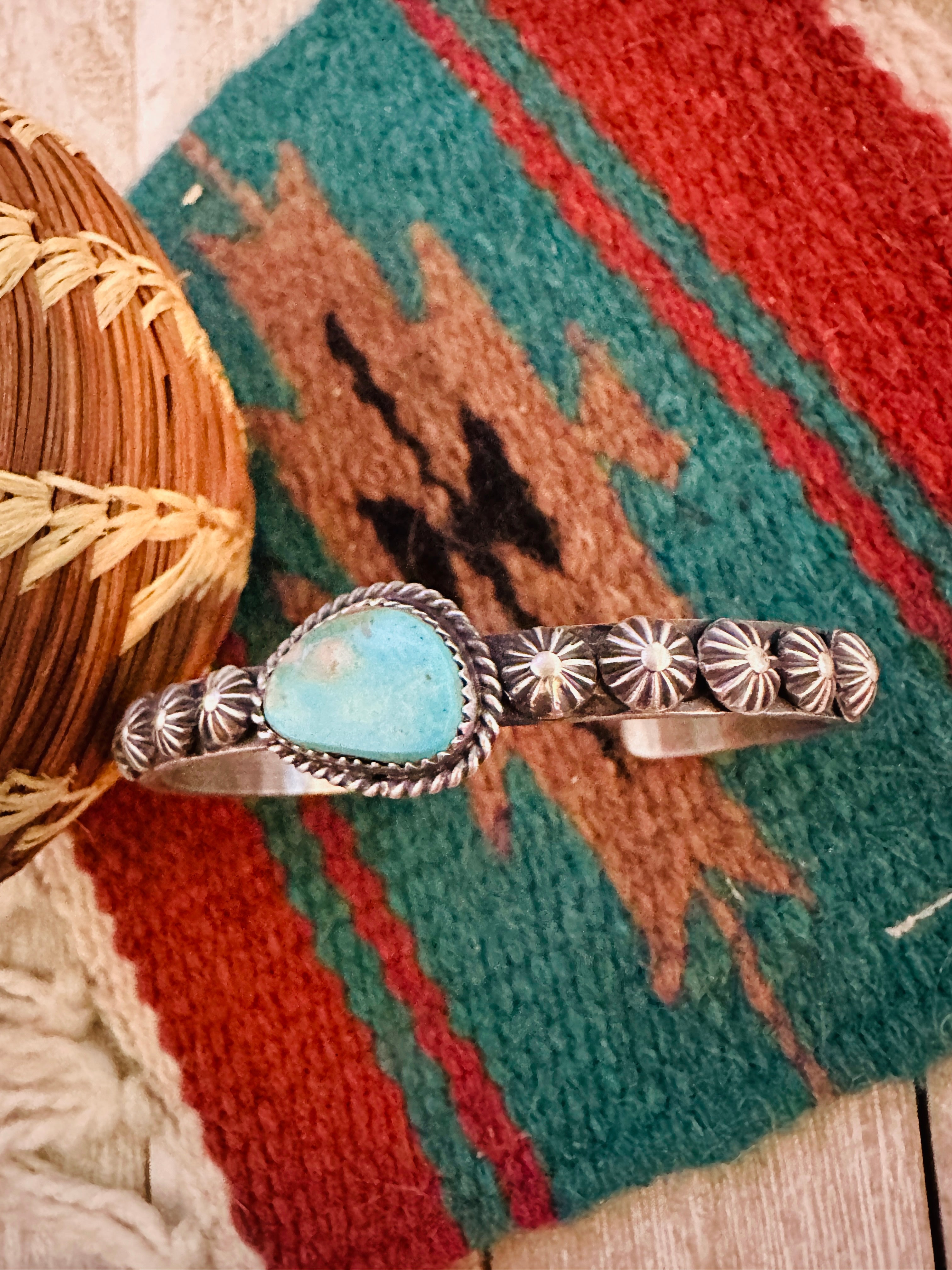 Handcrafted Turquoise & Sterling Silver Cuff Bracelet by Kevin Billah