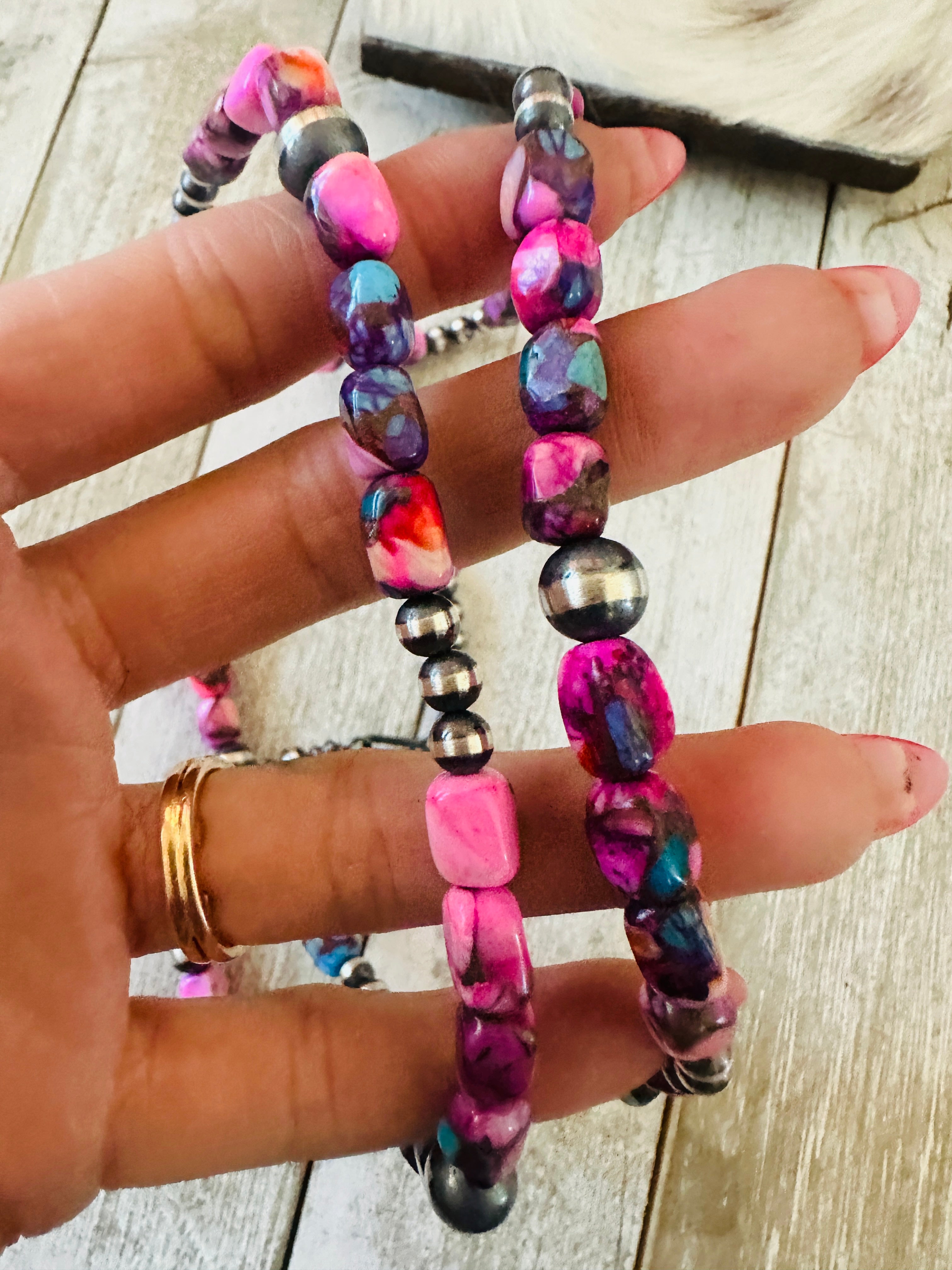 Handcrafted Sterling Silver & Pink Dream Mojave Beaded Necklace