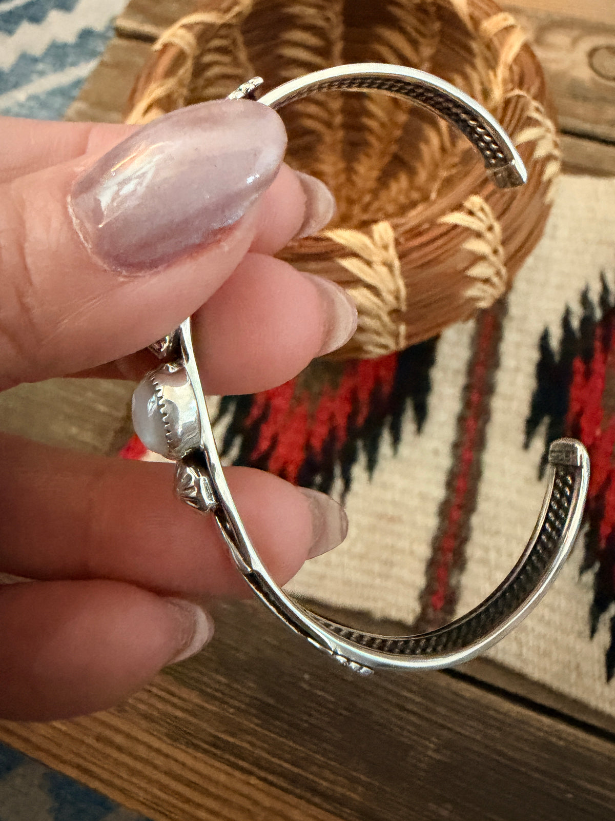 Handcrafted Sterling Silver and Mother of Pearl Cuff Bracelet