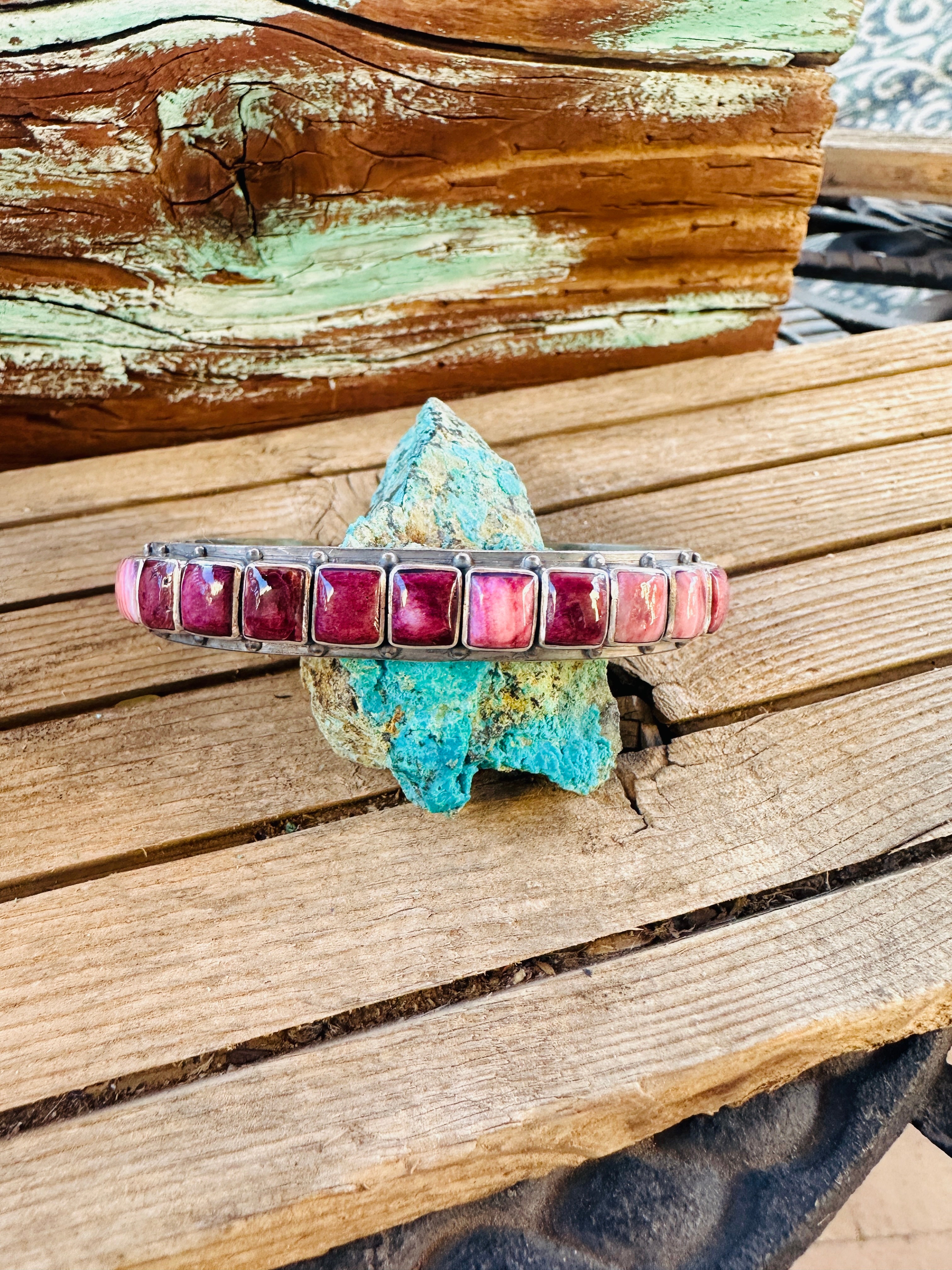 Handcrafted Sterling Silver and Purple Spiny Cuff Bracelet by Federico Jimenez