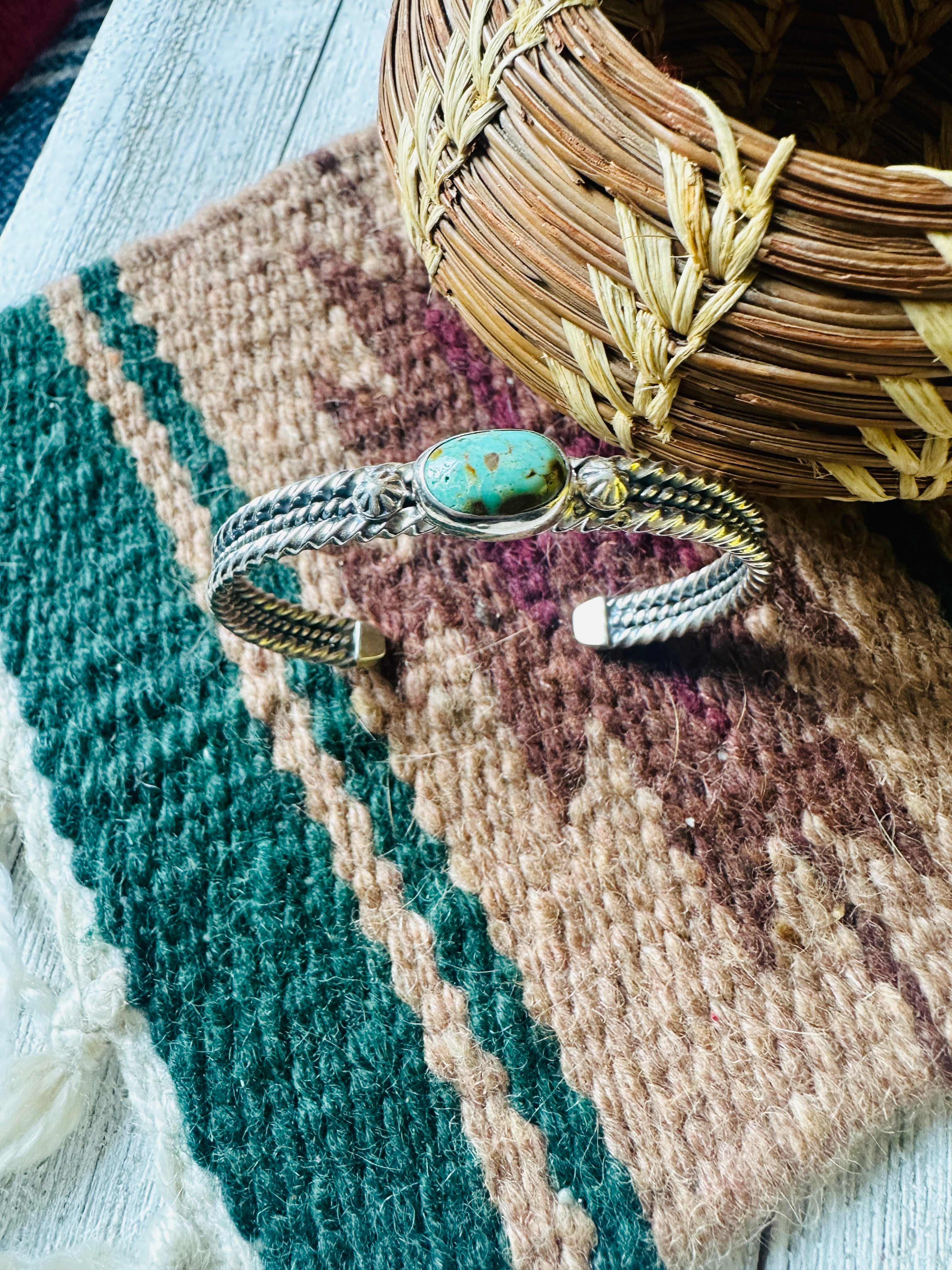 Navajo Sterling Silver & Royston Turquoise Cuff Bracelet