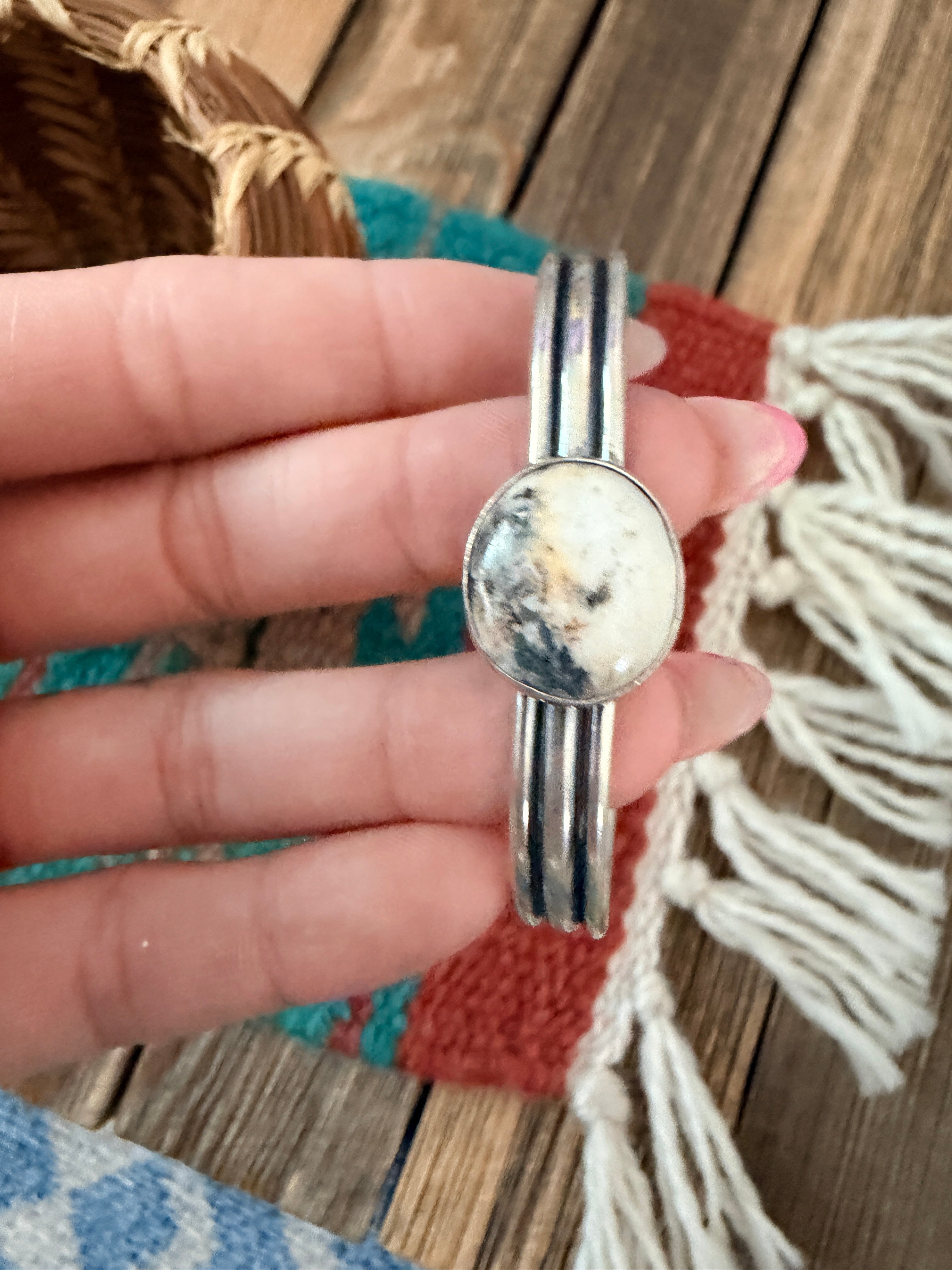 Handcrafted White Buffalo & Sterling Silver Cuff Bracelet