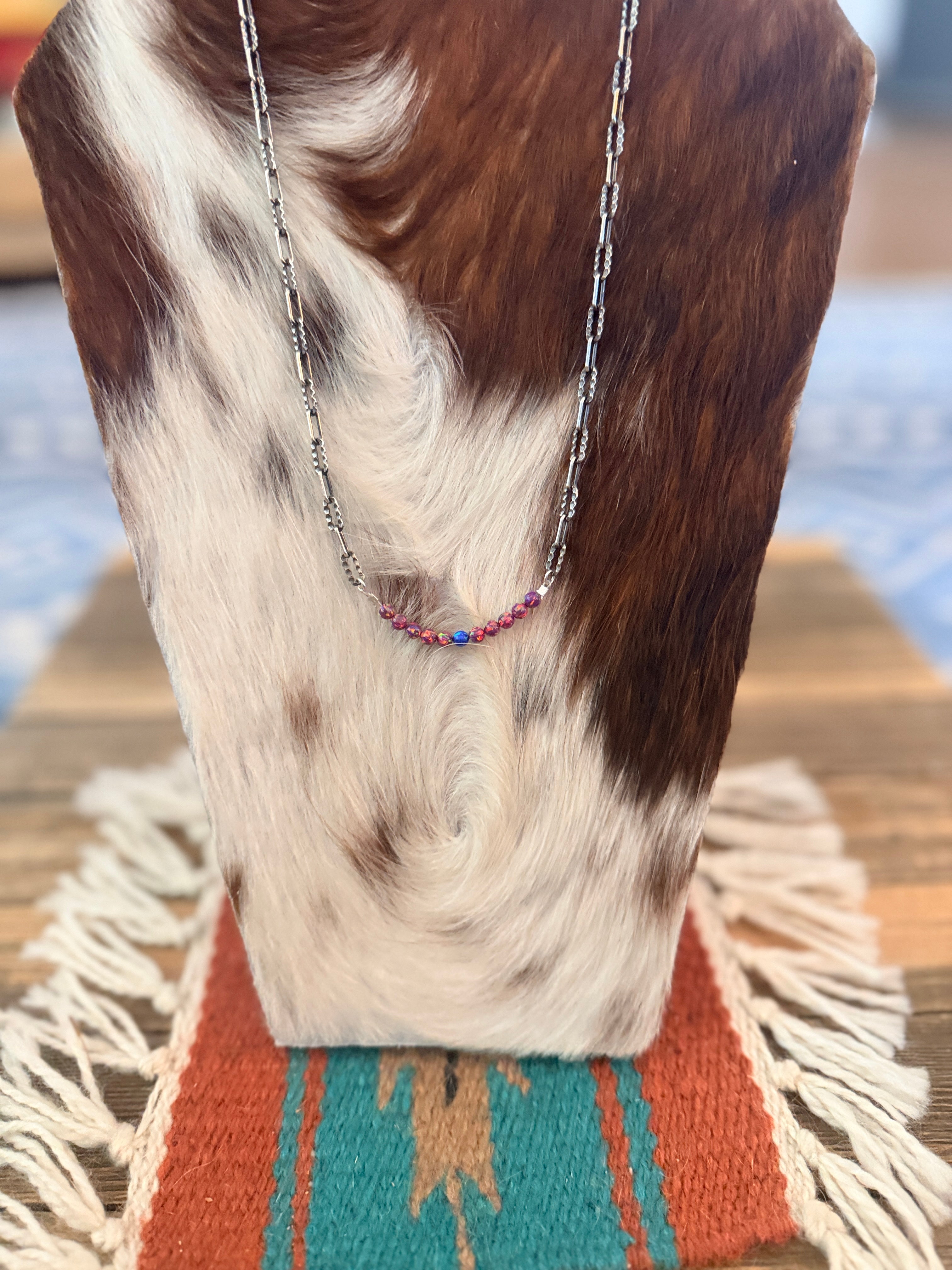 Handmade Sterling Silver & Fire Opal Beaded Necklace