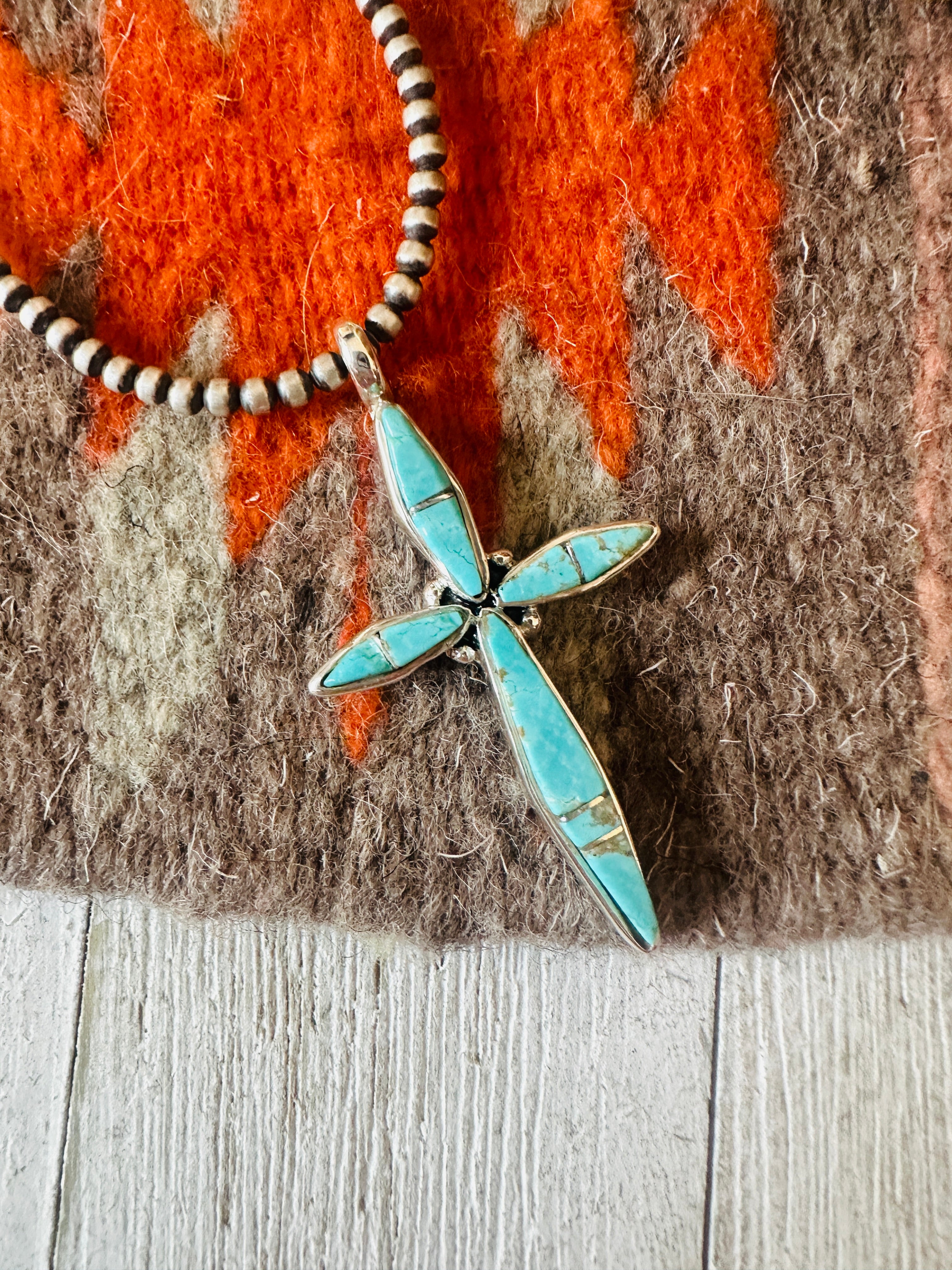 Navajo Turquoise & Sterling Silver Inlay Cross Pendant