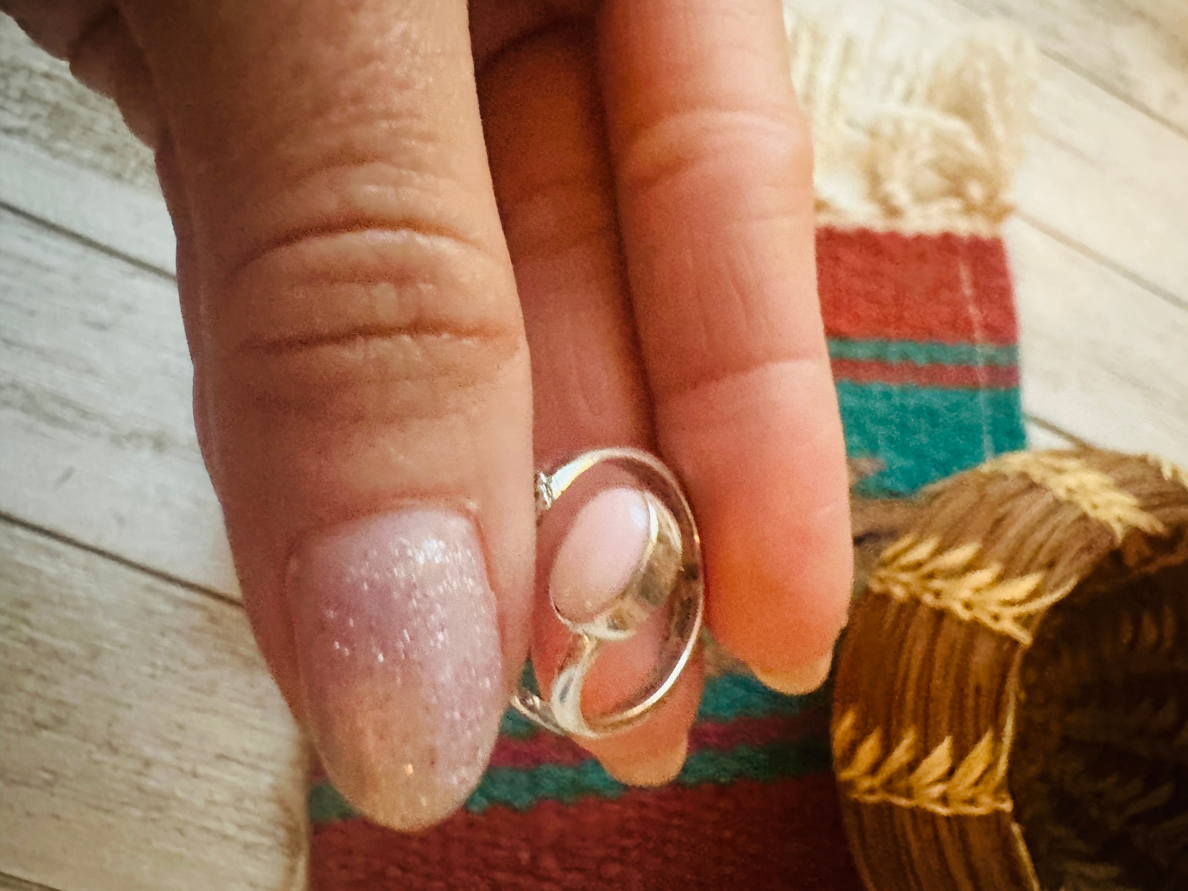 Navajo Sterling Silver & Queen Pink Conch Flower Adjustable Ring