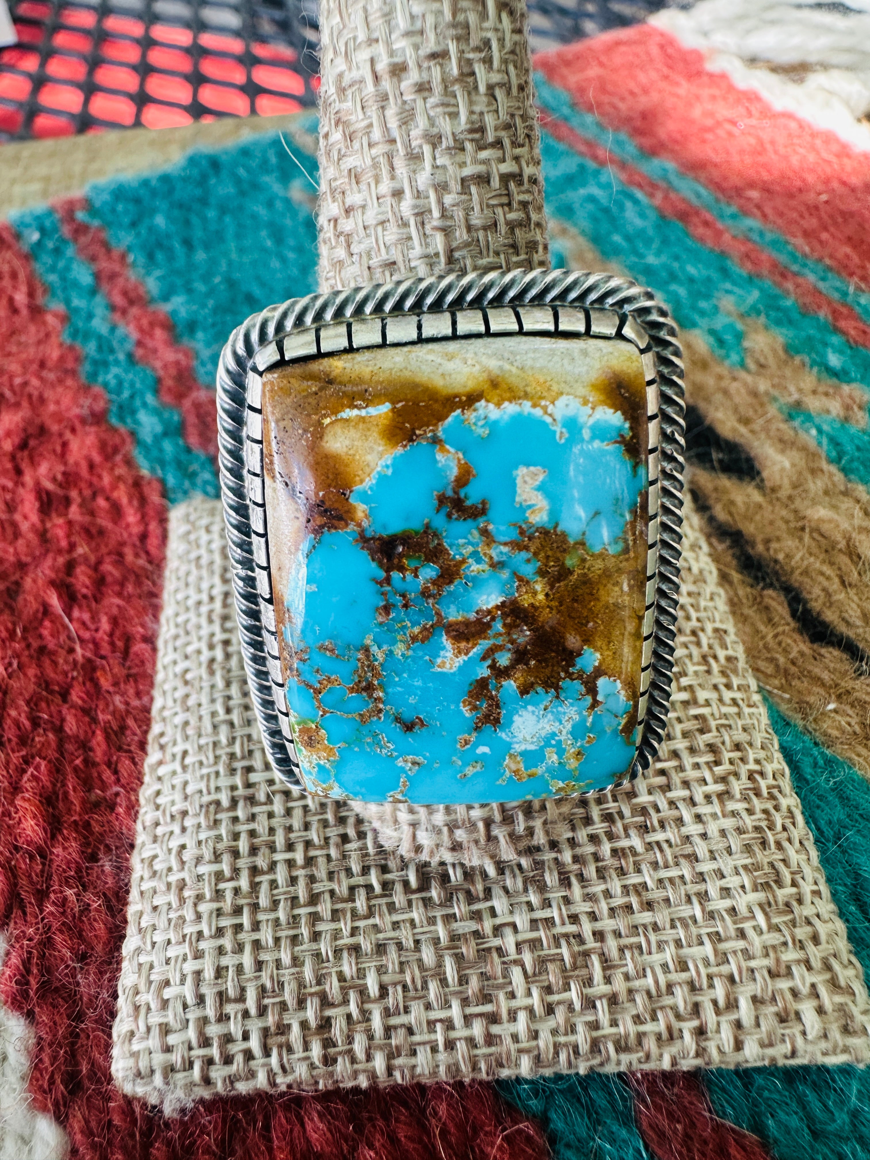 Handcrafted Sterling Silver & Royston Ribbon Turquoise Ring by Randy Boyd, Size 11