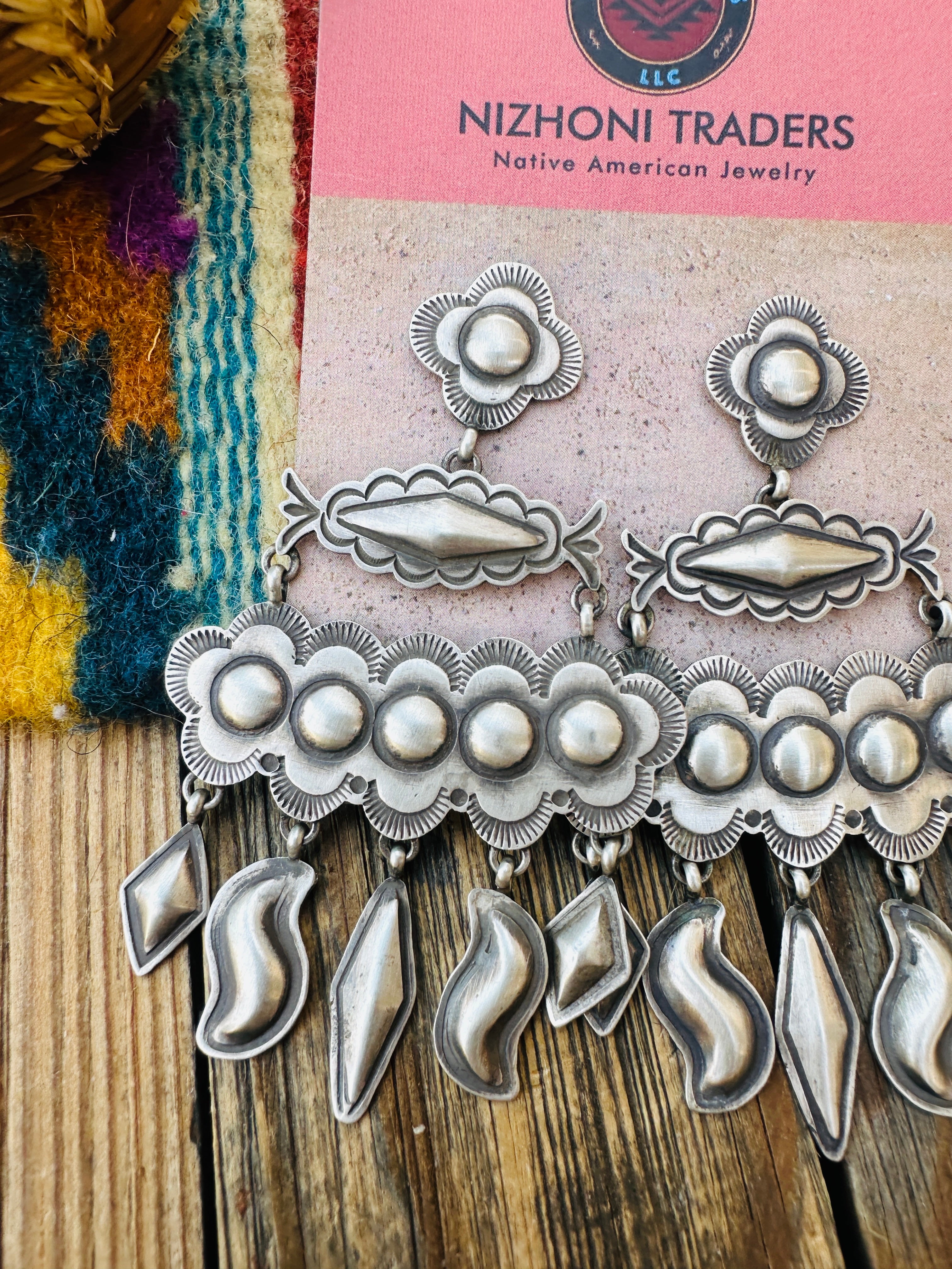 Handcrafted Old Pawn Sterling Silver Concho Dangle Earrings