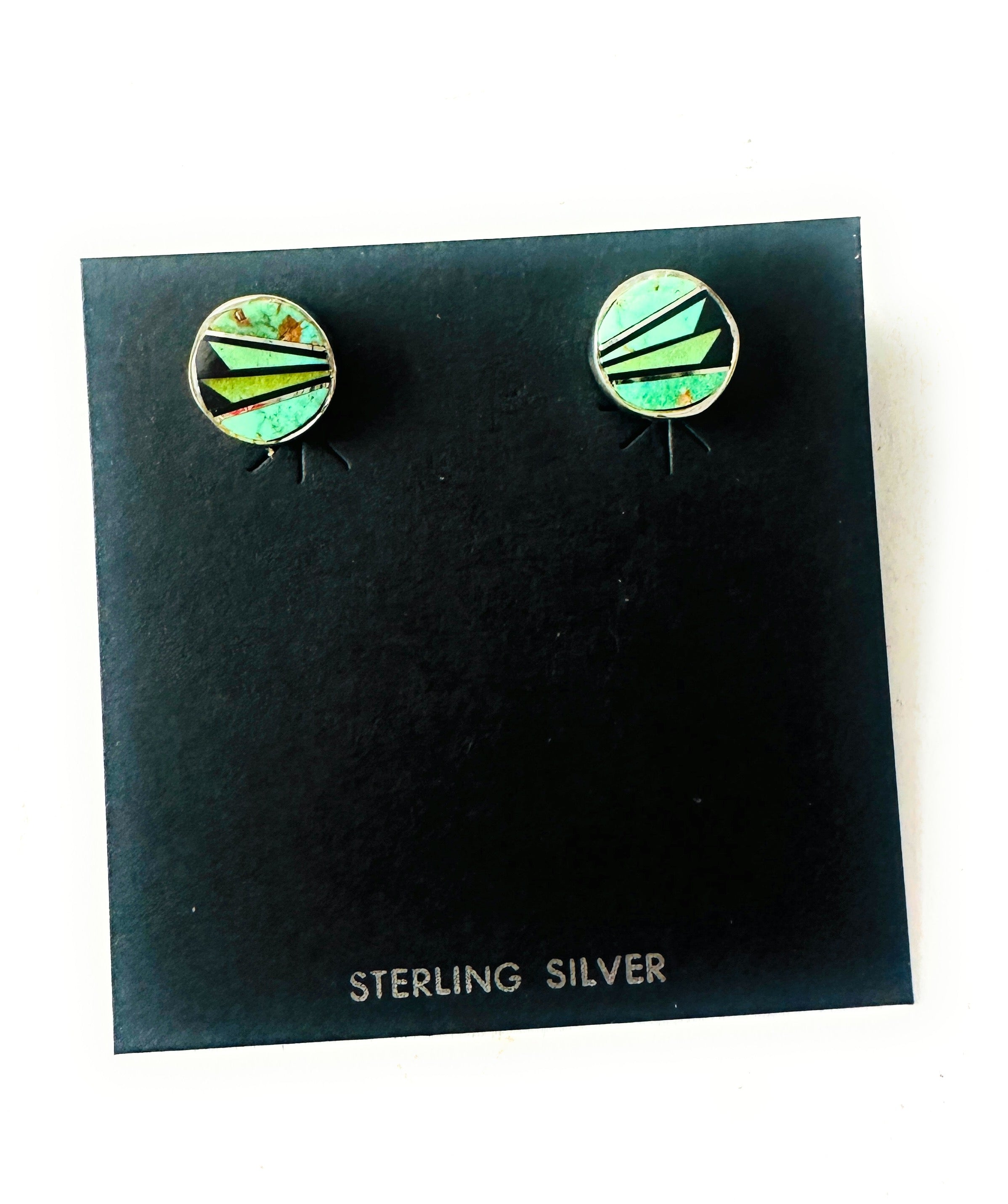 Navajo Turquoise, Onyx & Sterling Silver Inlay Stud Earrings