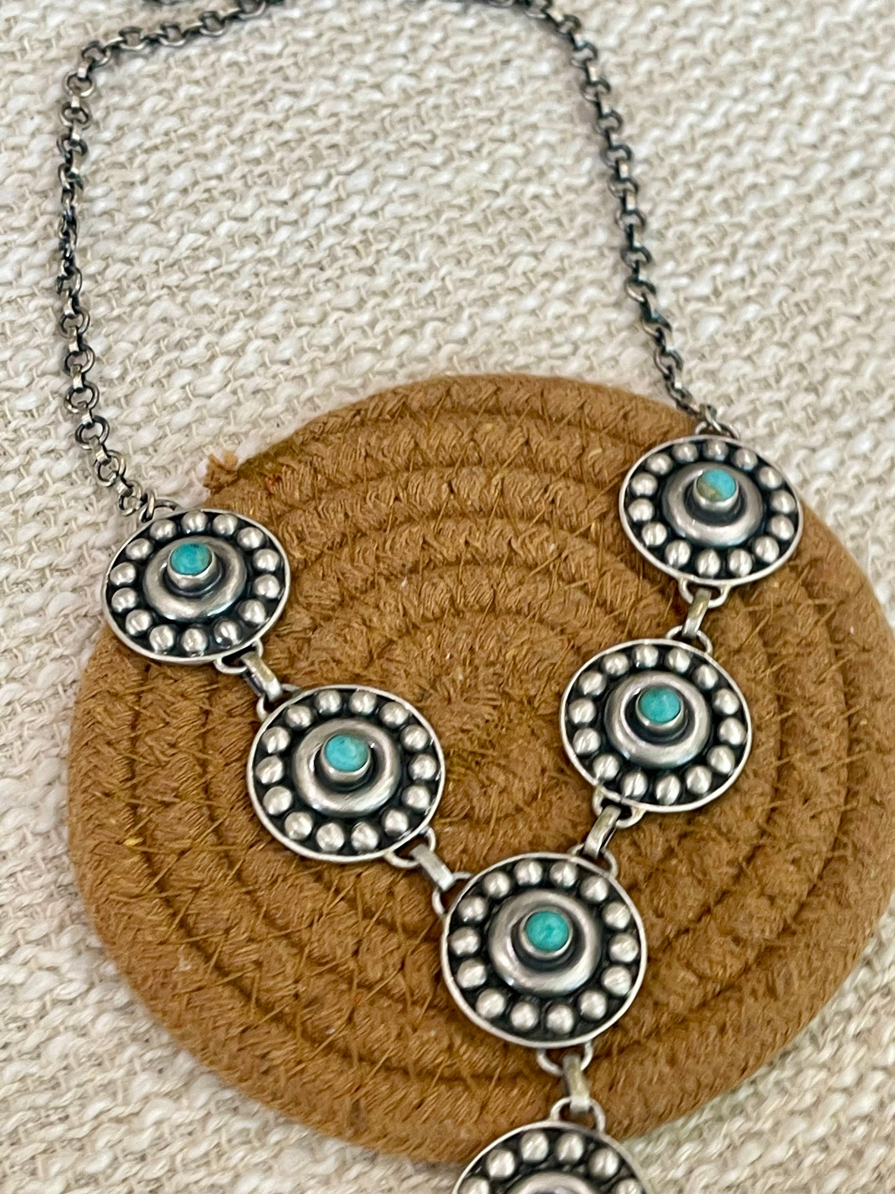 Handmade Sterling Silver Kingman Turquoise Necklace with Signed Nizhoni