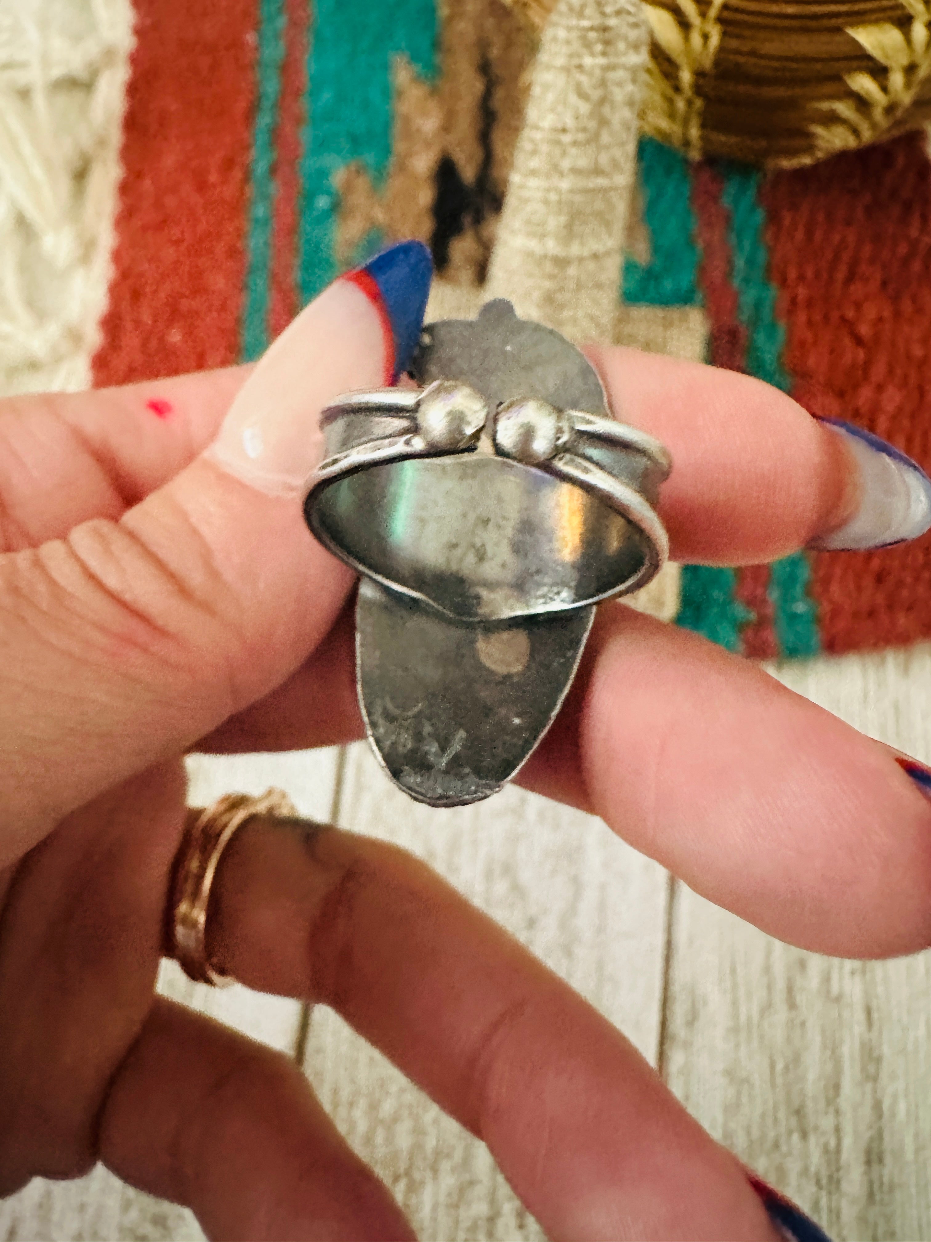 Handcrafted Turquoise & Sterling Silver Adjustable Ring by Jacqueline Silver