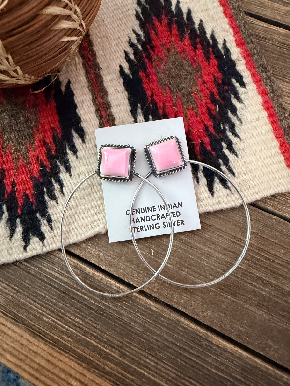 Handcrafted Queen Pink Conch and Sterling Silver Dangle Hoop Earrings by Elouise Kee