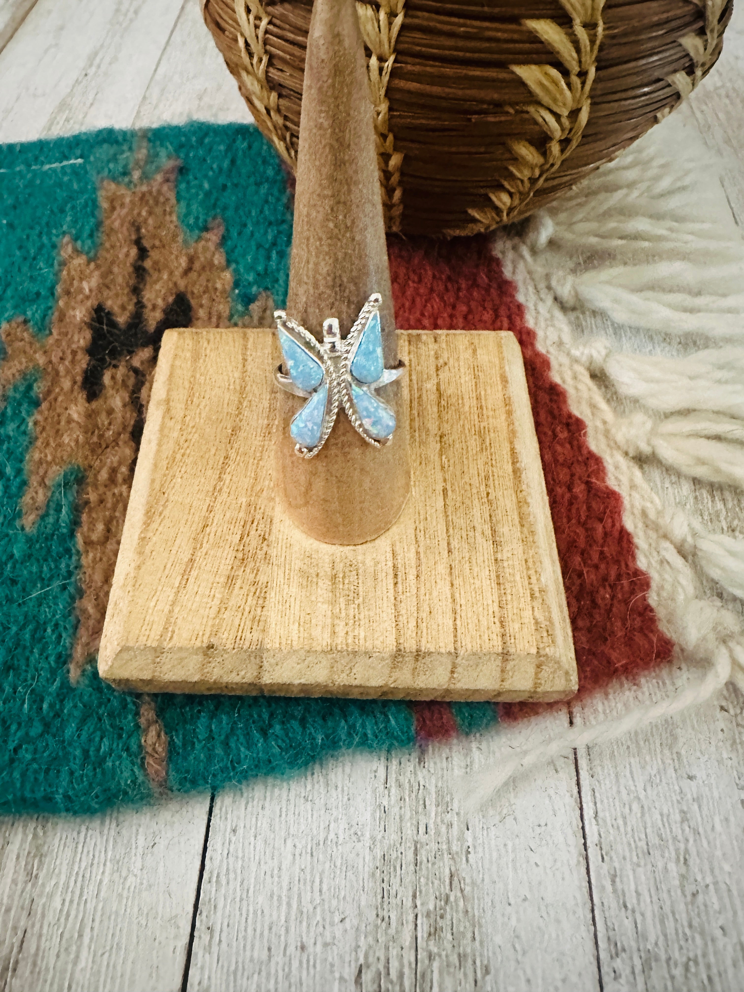 Zuni Sterling Silver & Blue Opal Butterfly Ring